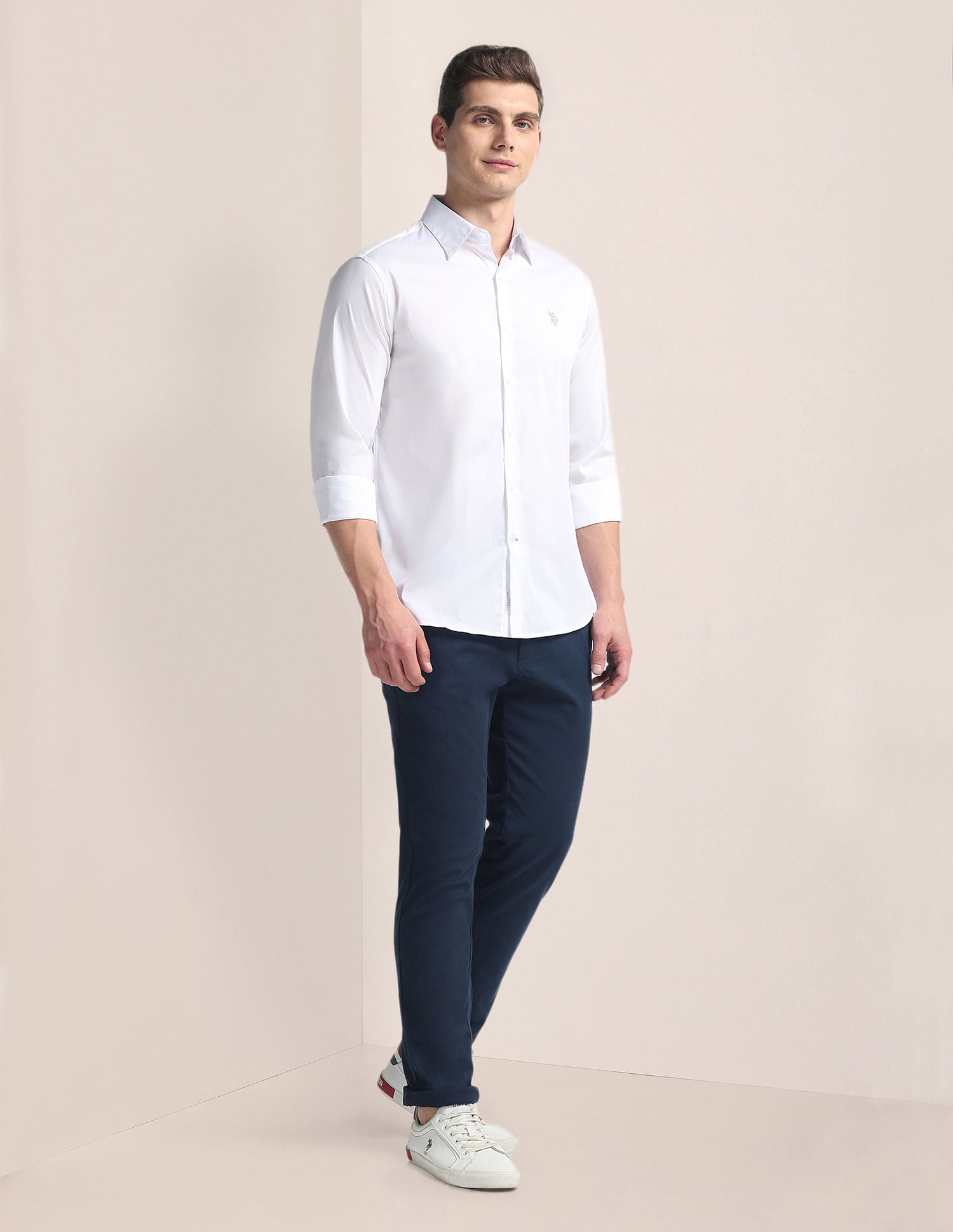 Tailored Regular Fit Solid Shirt White - U.S. Polo Assn. India | Large