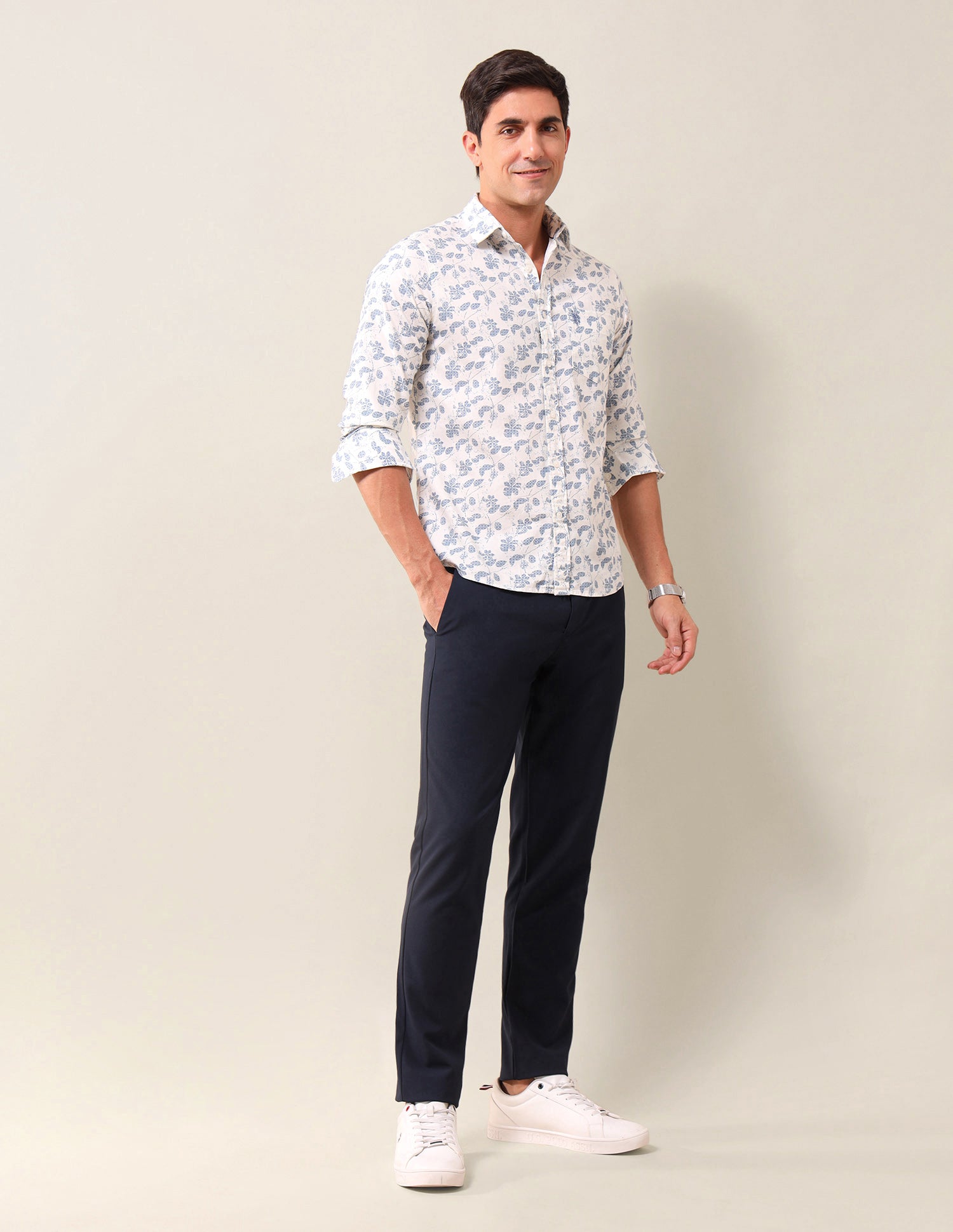 Tailored Fit Floral Printed Shirt Cream - U.S. Polo Assn. India | Large