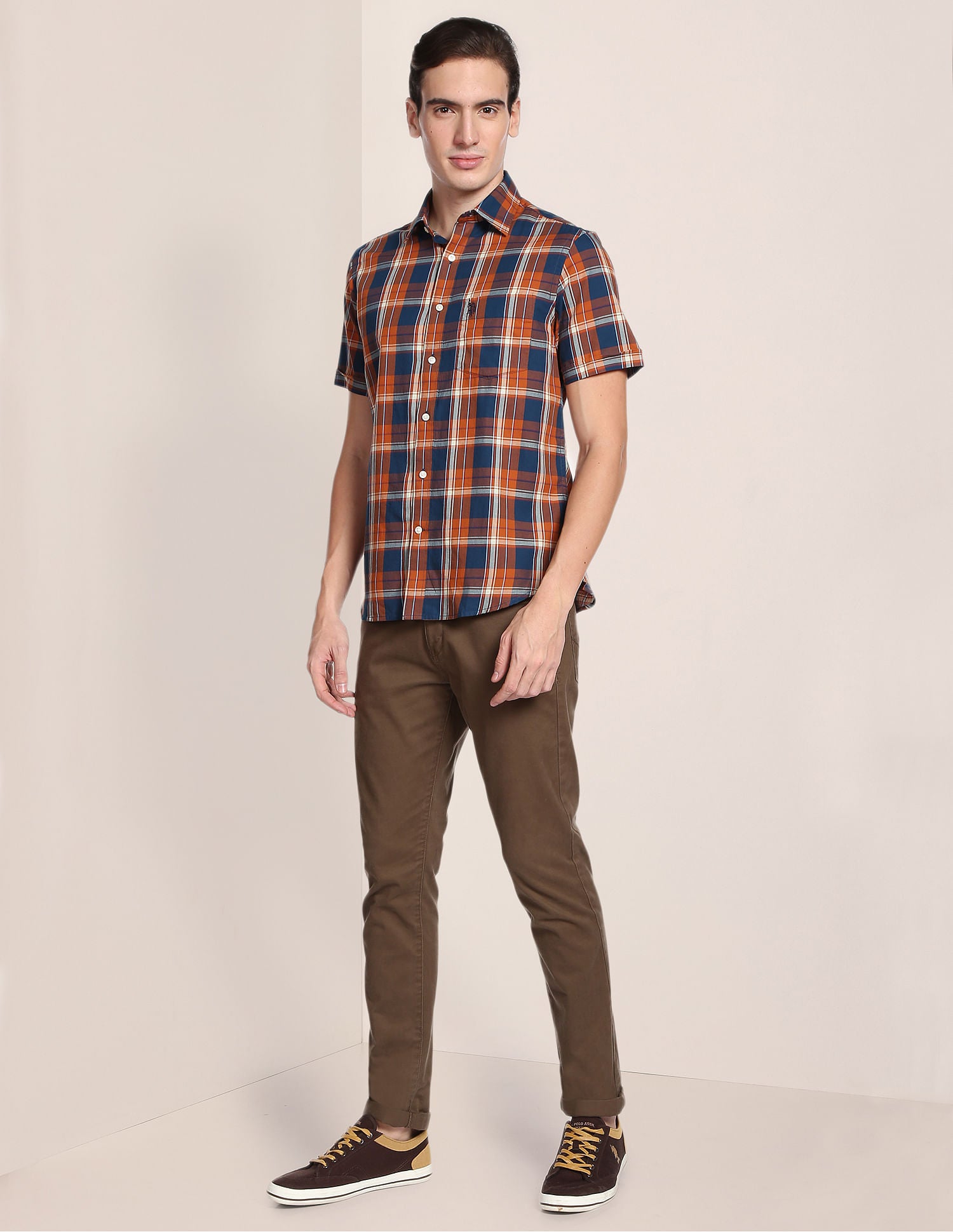 Plaid Check Twill Casual Shirt Rust - U.S. Polo Assn. India | Large