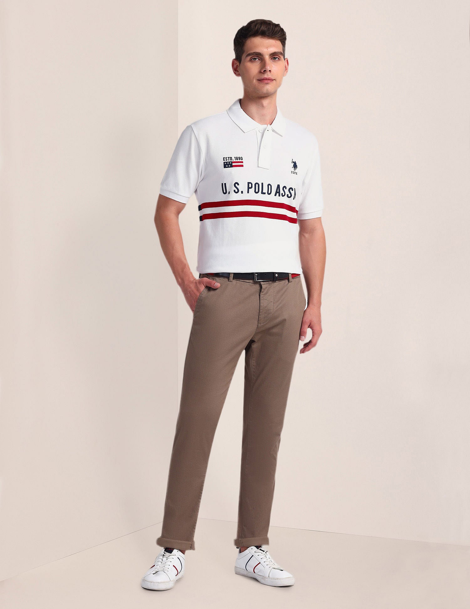 Embroidered Slim Polo Shirt White - U.S. Polo Assn. India | Large