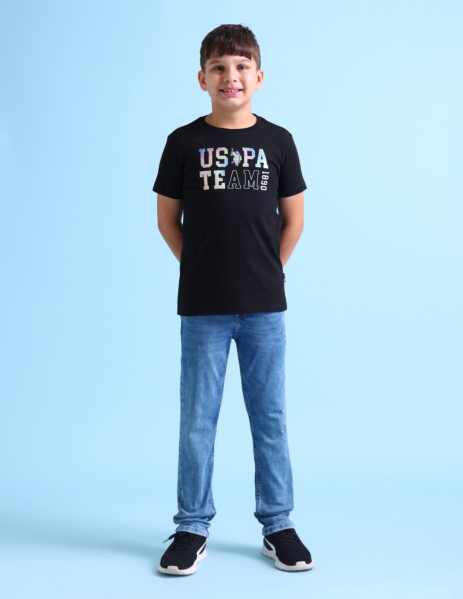 Flock Print Crew Neck T-Shirt Black - U.S. POLO ASSN. | Large