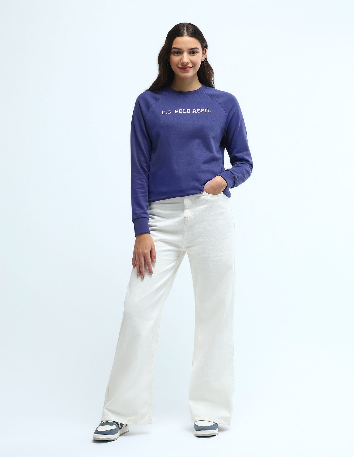 Foil Print Logo Sweatshirt Blue - U.S. POLO ASSN. | Large