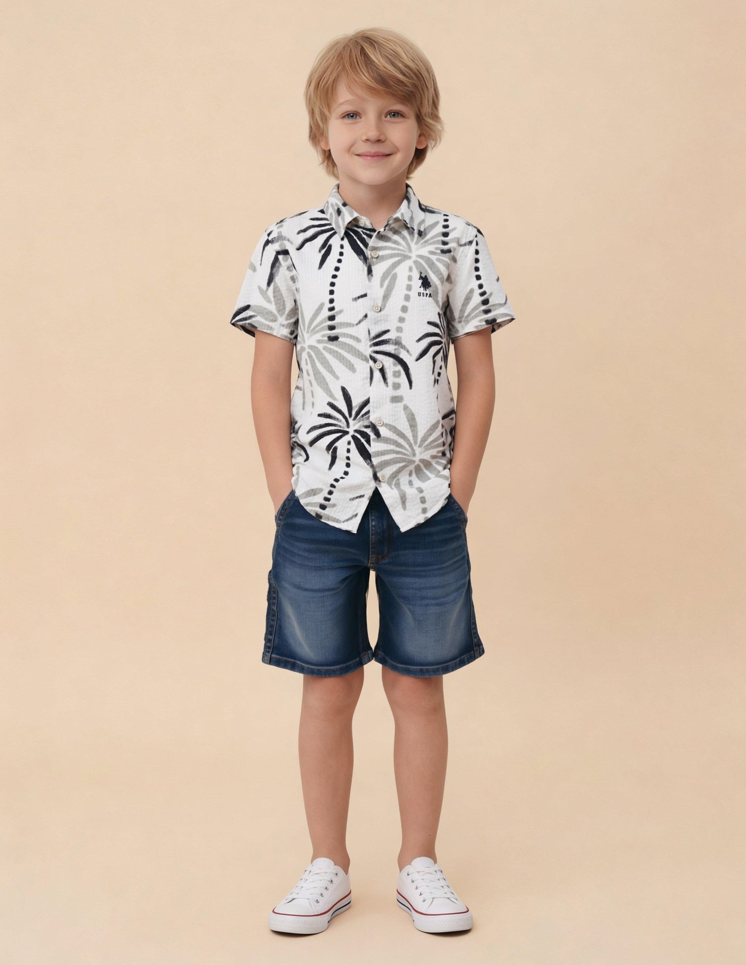 Tropical Printed Seersucker Shirt Light Grey - U.S. Polo Assn. India | Large