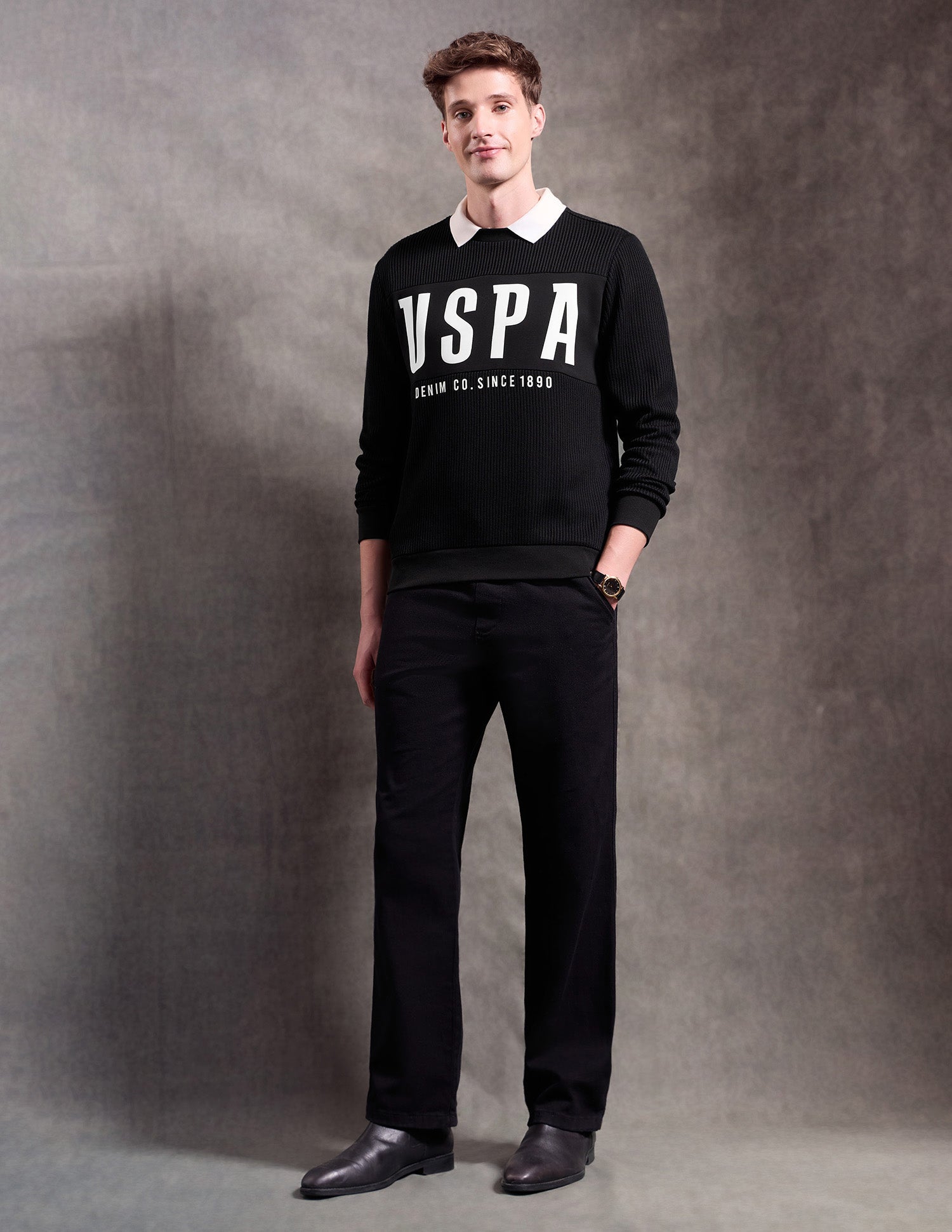 Brand Printed Black & Gold Sweatshirt Black - U.S. POLO ASSN. | Large