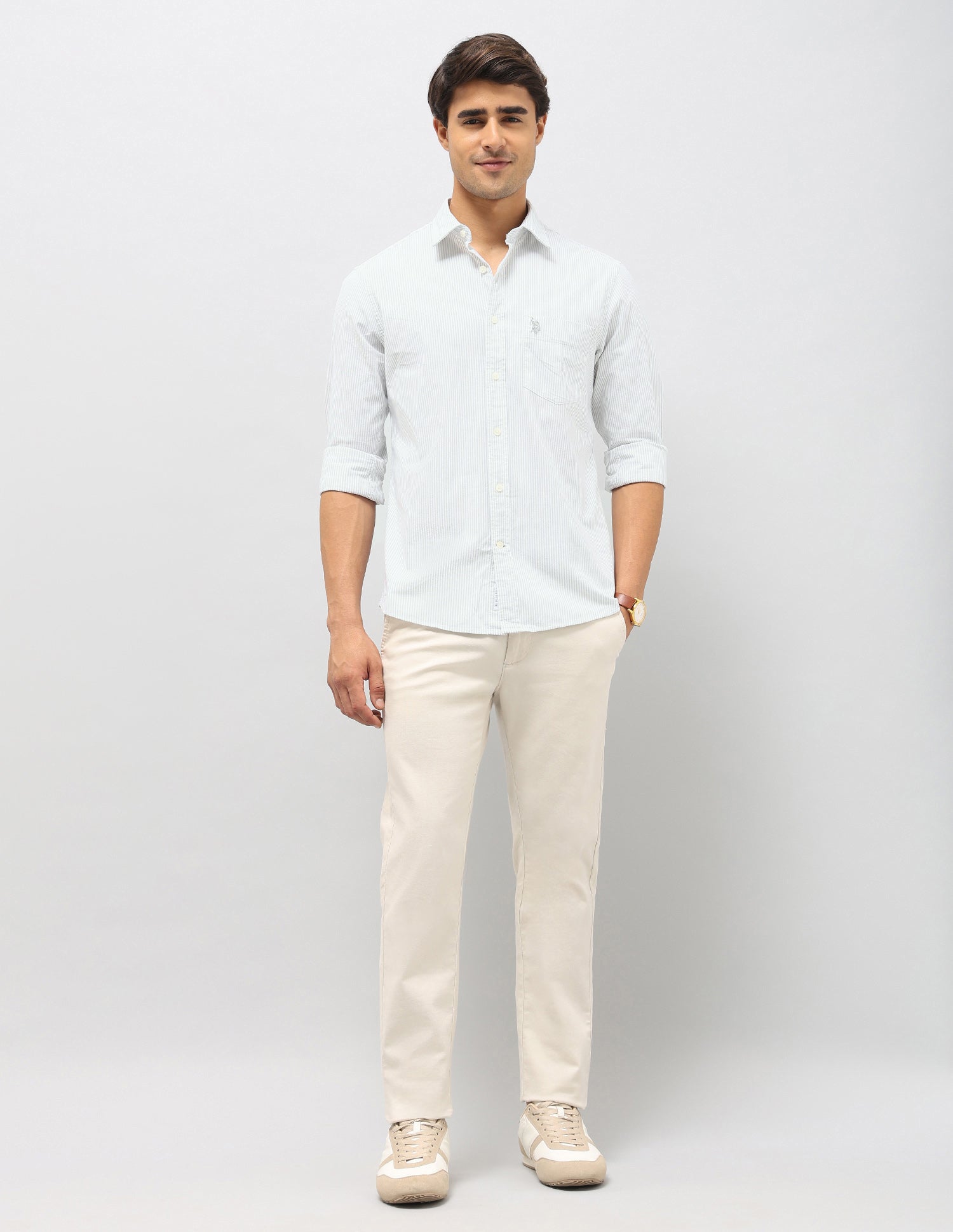 Vertical Striped Oxford Shirt Light Green - U.S. POLO ASSN. | Large