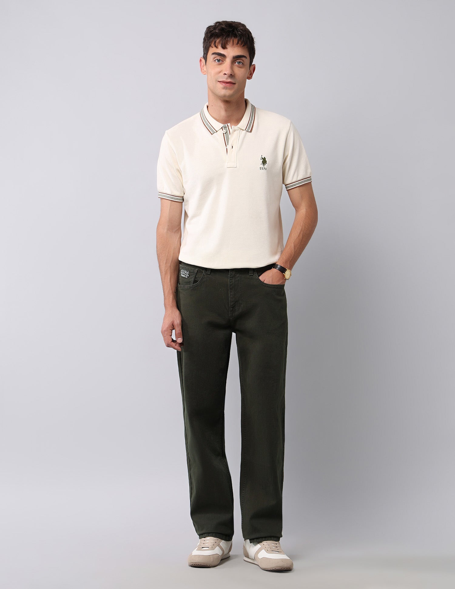 Shawn Relaxed Fit Green Jeans Olive - U.S. Polo Assn. India | Large