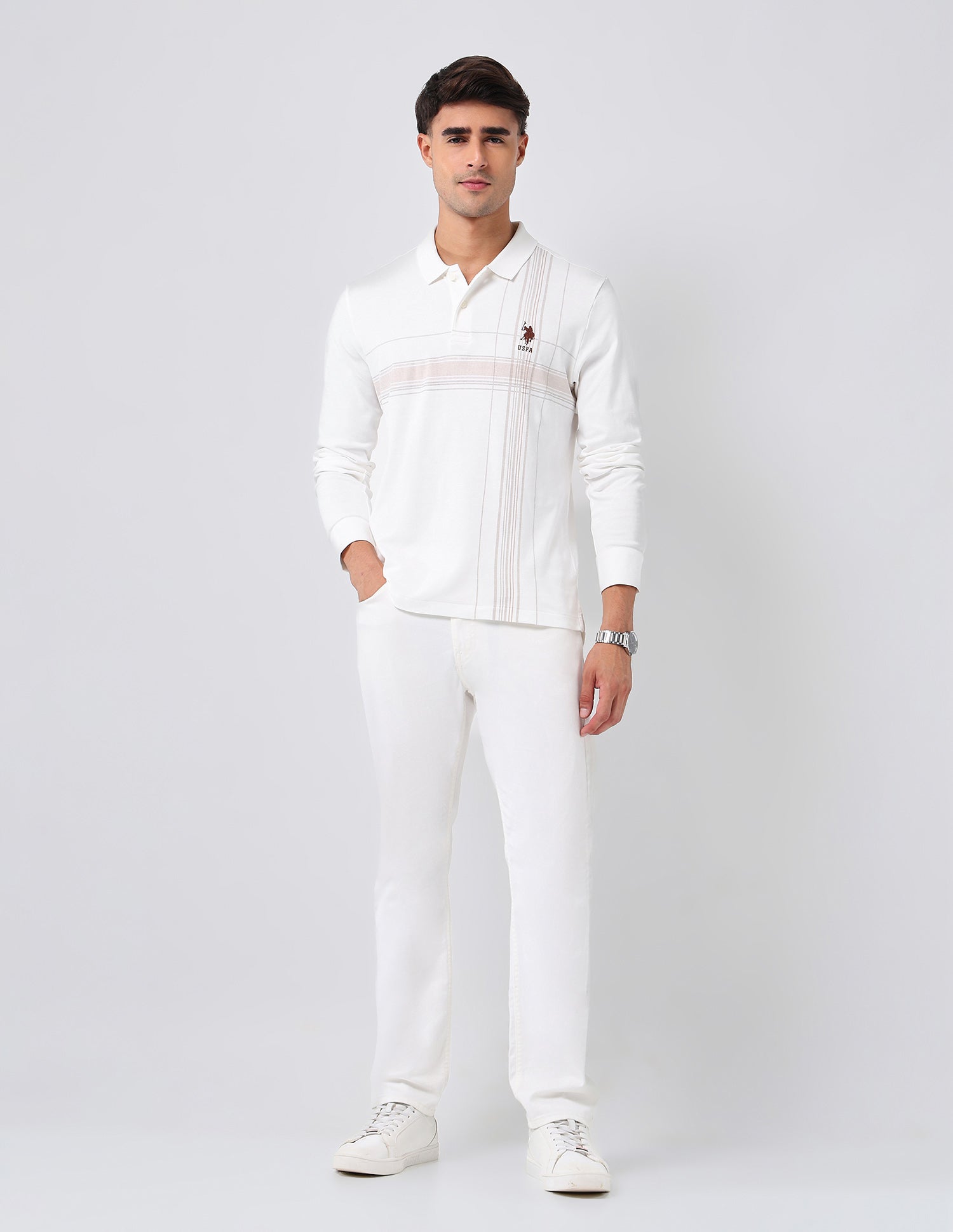 Checked Regular Fit Polo Shirt Off White - U.S. POLO ASSN. | Large