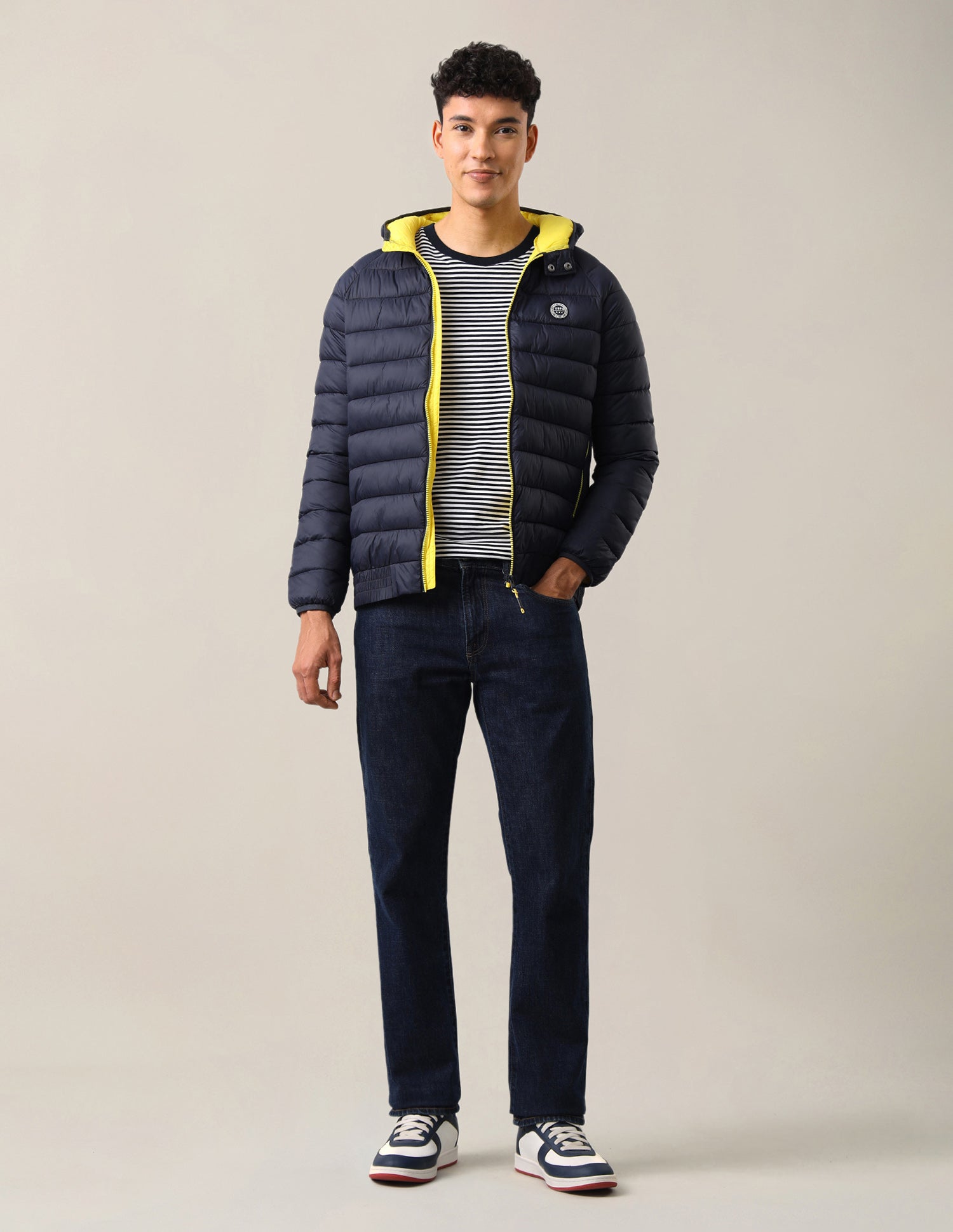 Solid Regular Fit Puffer Jacket Navy - U.S. Polo Assn. India | Large