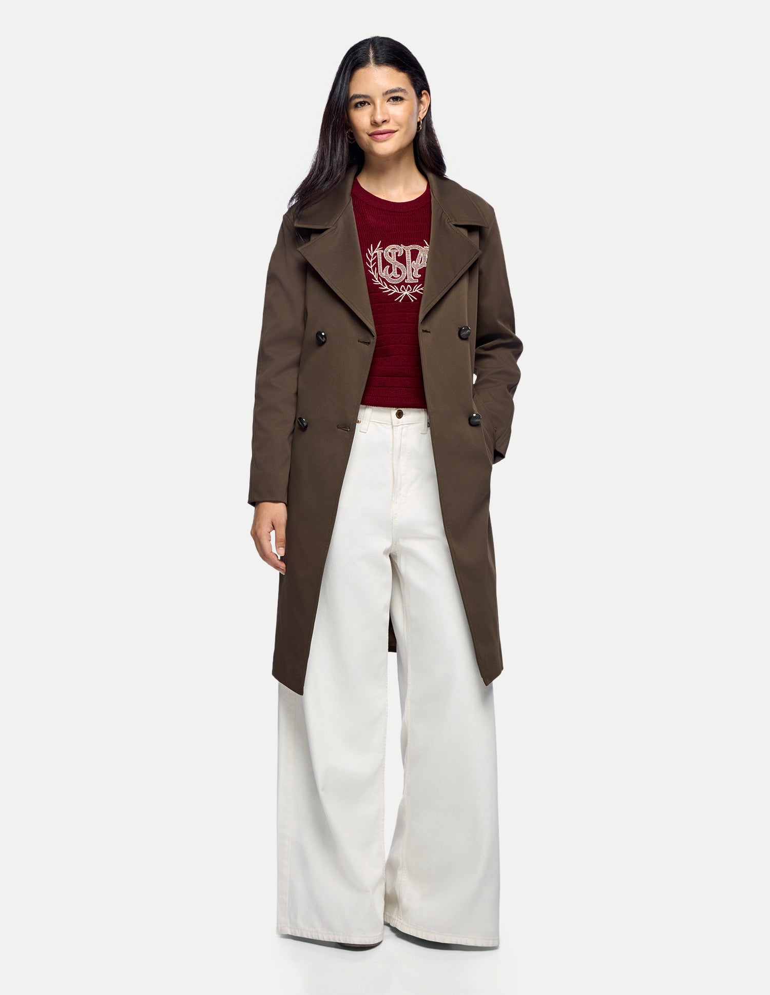 Double Breasted Trench Coat Coffee - U.S. Polo Assn. India | Large