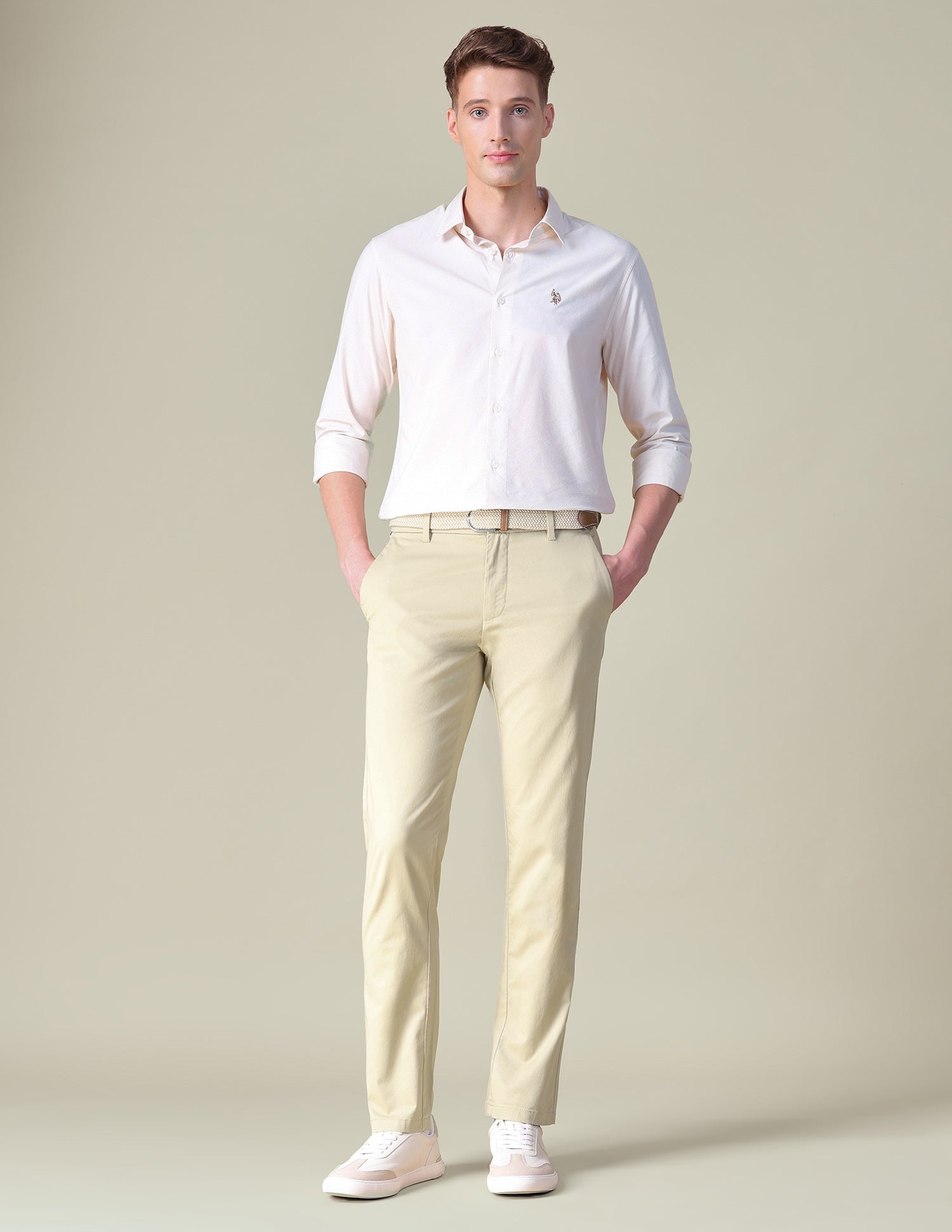 Twill Austin Trim Regular Fit Trousers Beige - U.S. POLO ASSN. | Large