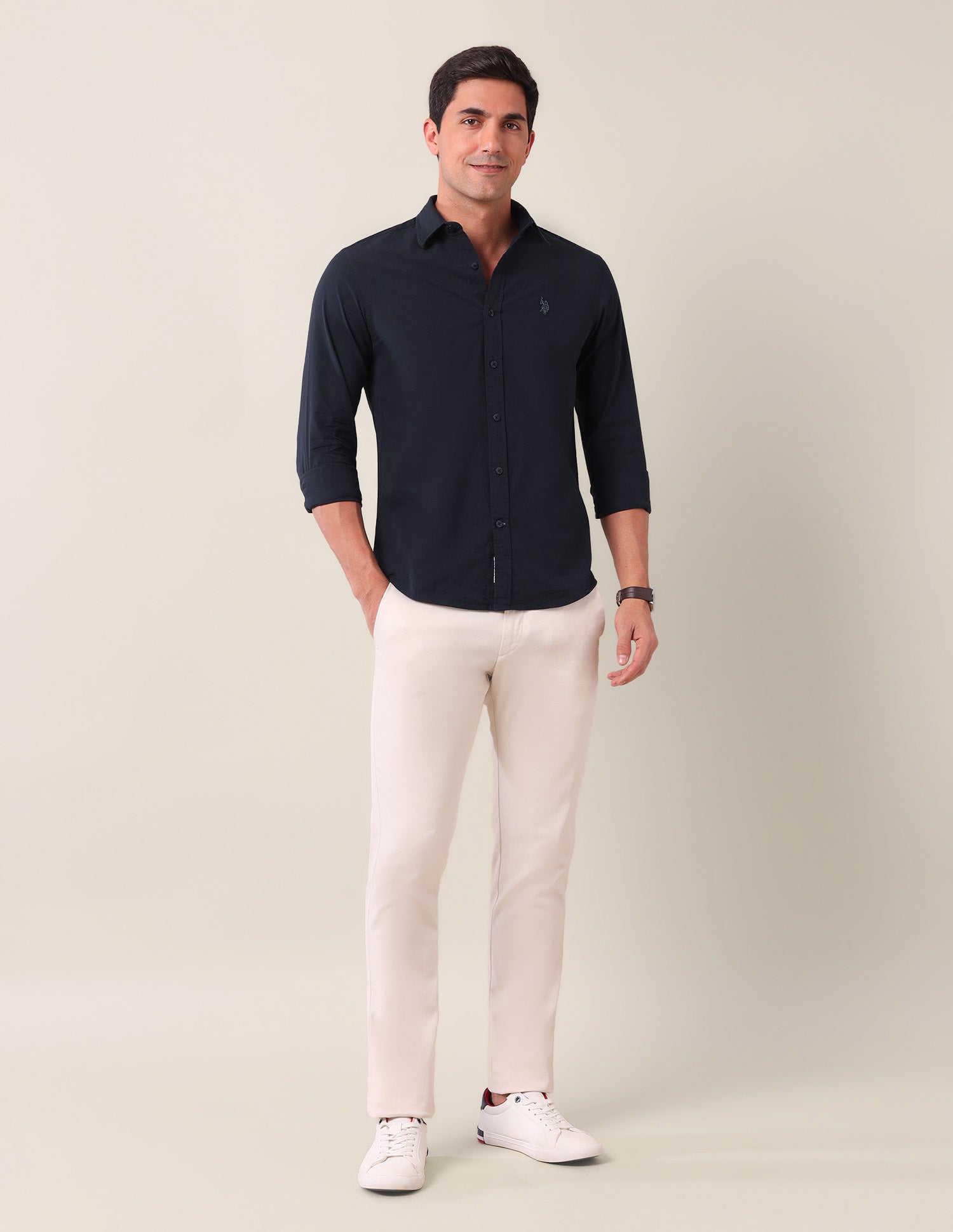 Tailored Fit Solid Shirt Navy - U.S. Polo Assn. India | Large