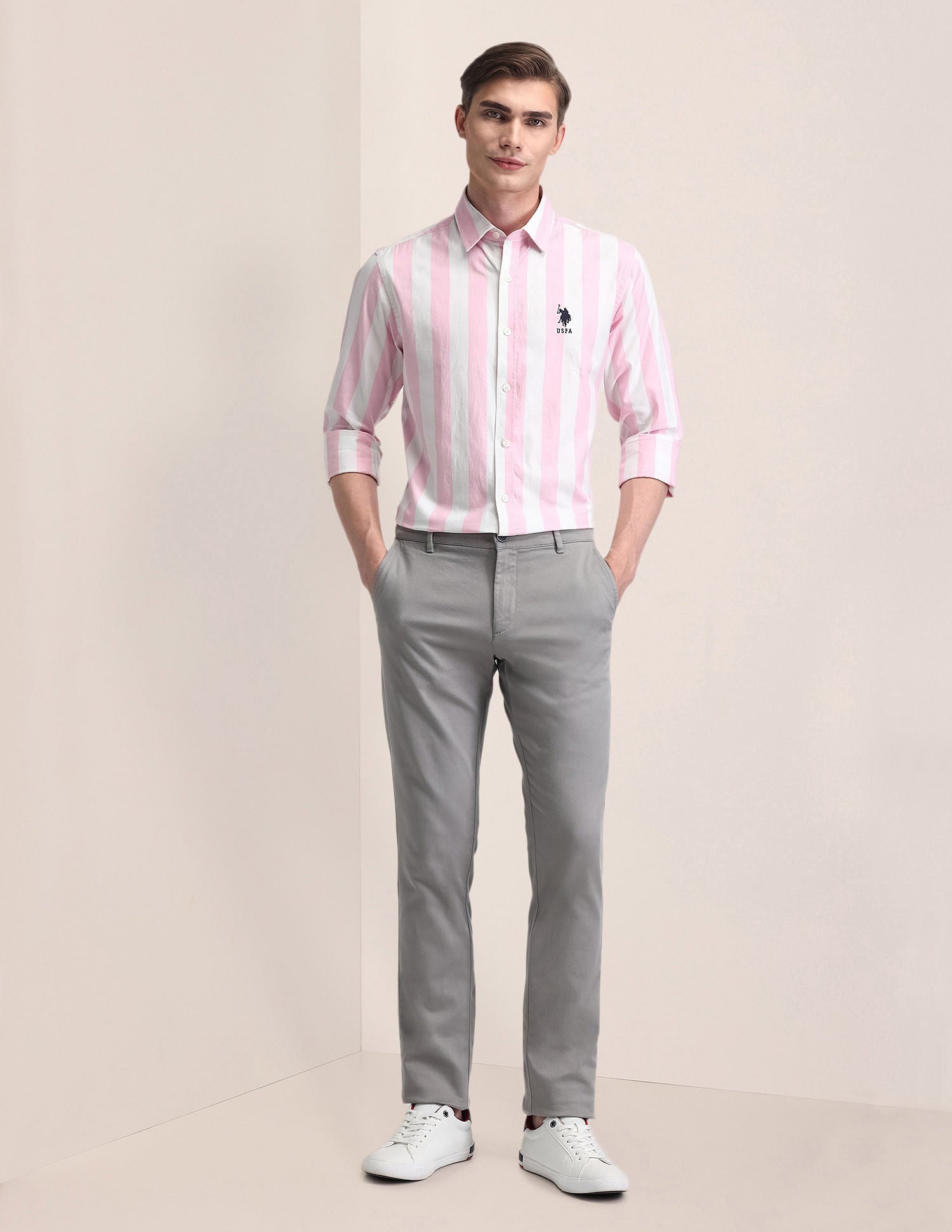 Tailored Vertical Striped Shirt Pink - U.S. POLO ASSN. | Large
