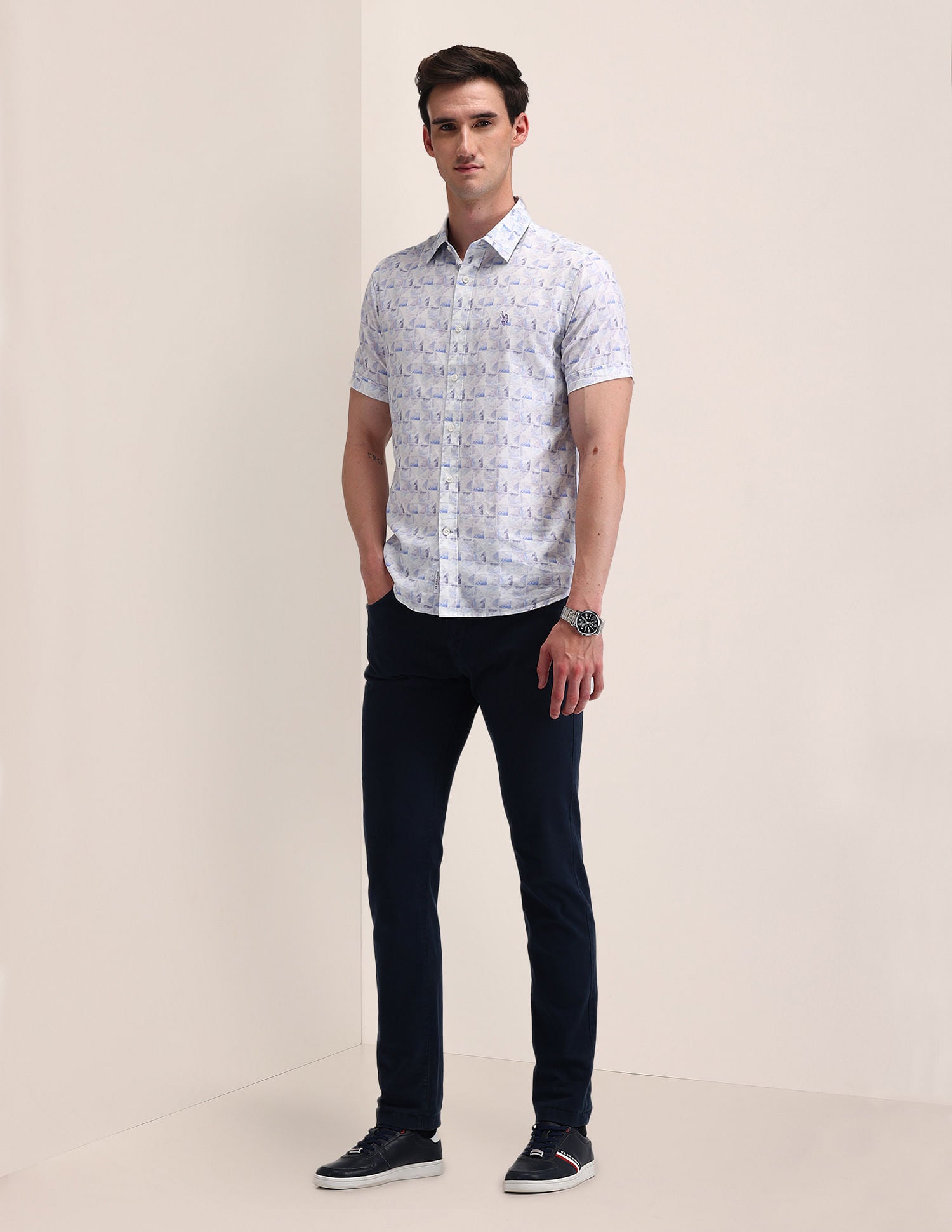 Tailored Fit Abstract Shirt White - U.S. Polo Assn. India | Large