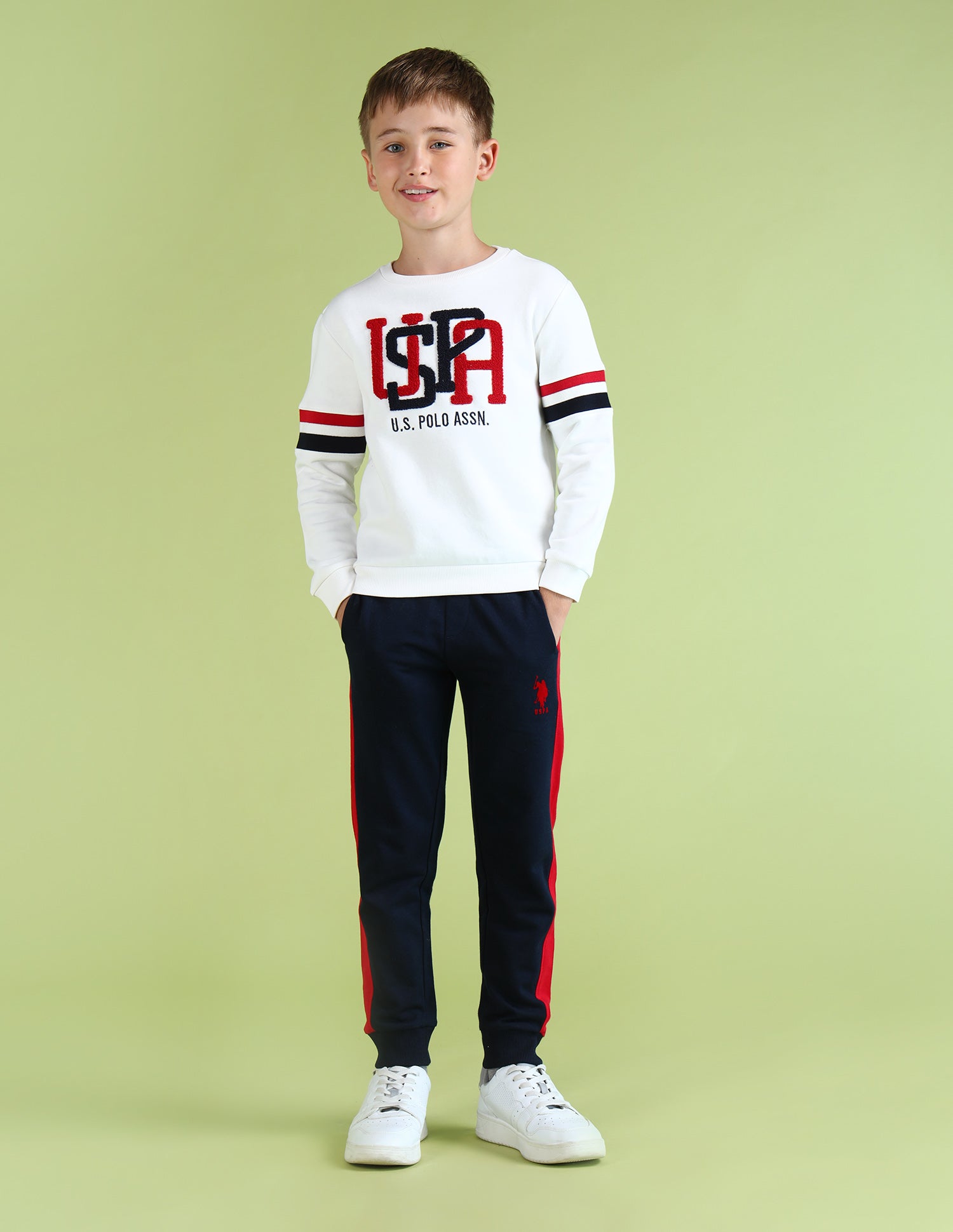 Boys Brand Appliqued Pure Cotton Sweatshirt White - U.S. Polo Assn. India | Large