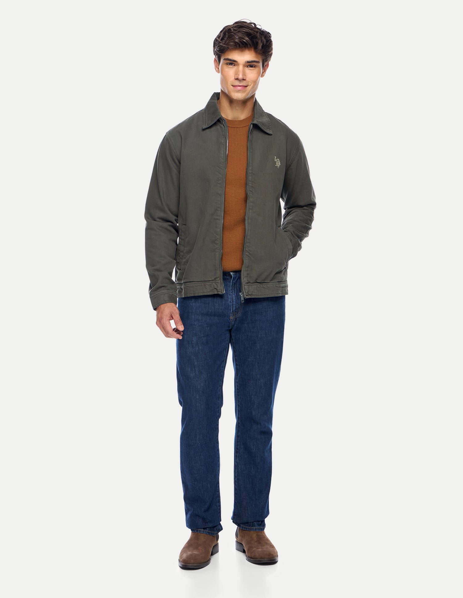 Solid Regular Fit Jacket Olive - U.S. Polo Assn. India | Large