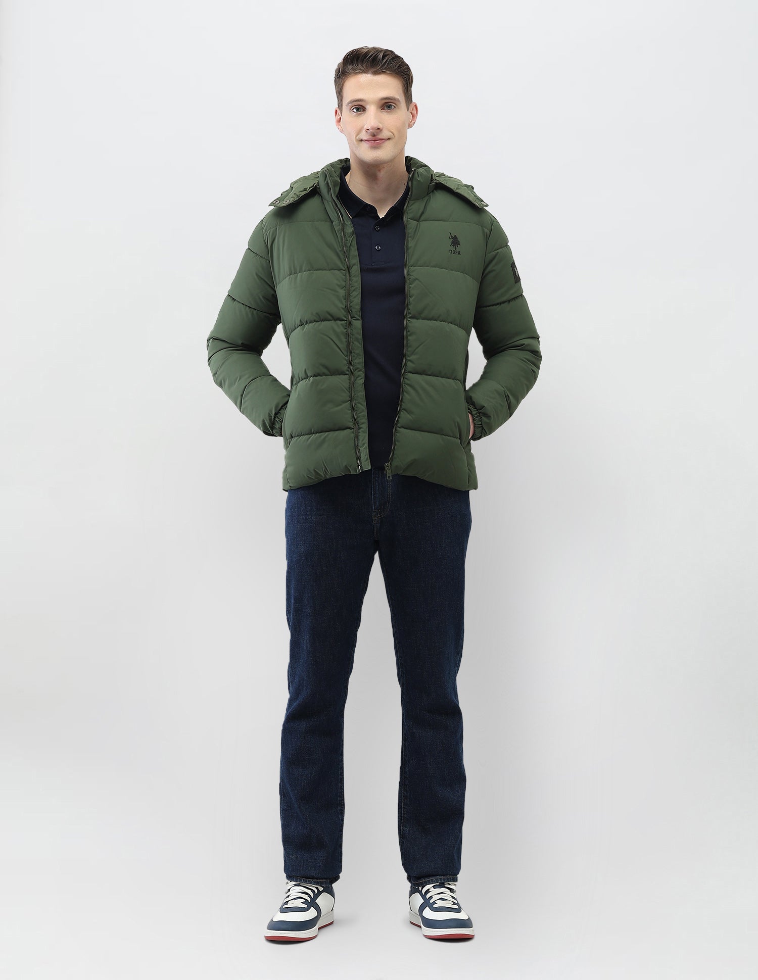 Detachable Hood Puffer Jacket Olive - U.S. Polo Assn. India | Large