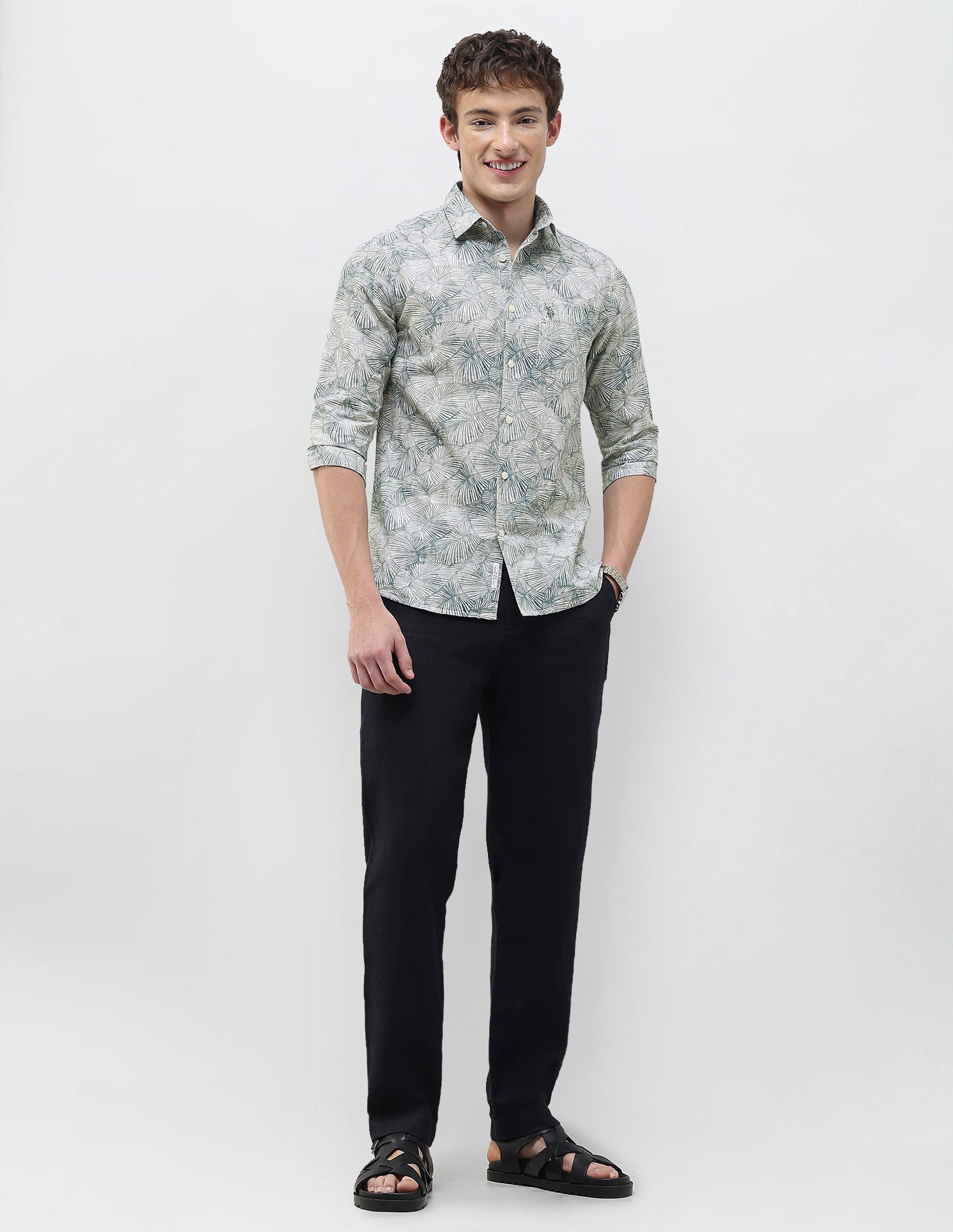 Tropical Printed Regular Fit Shirt Olive - U.S. Polo Assn. India | Large