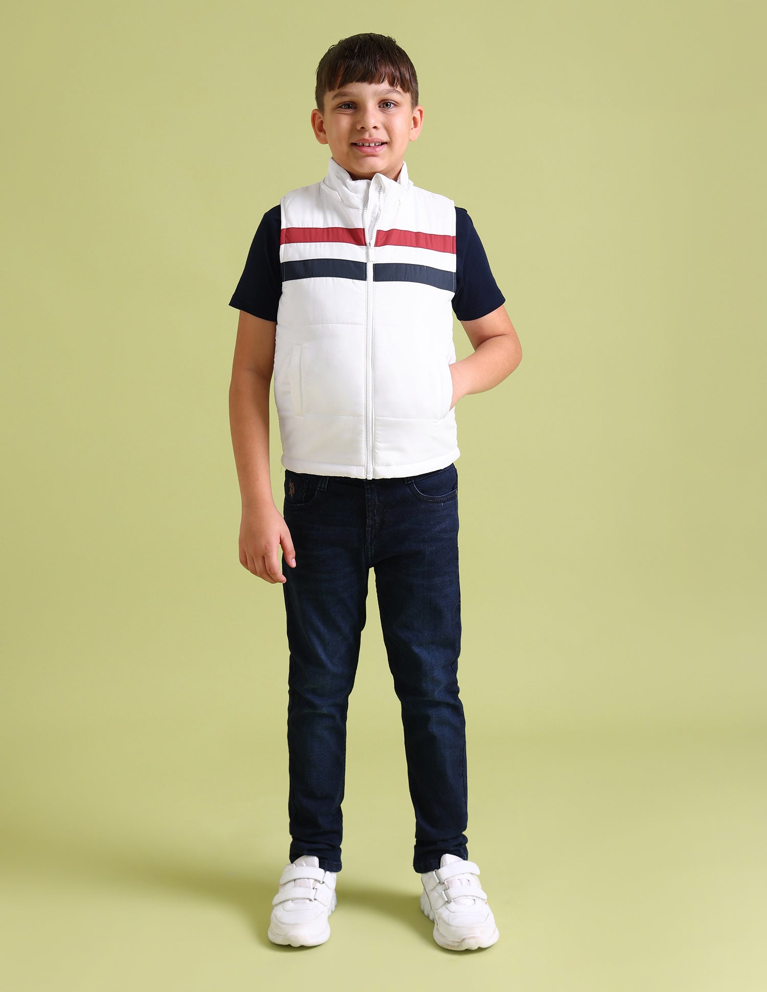 Sleeveless Horizontal Stripe Puffer Jacket White - U.S. POLO ASSN. | Large