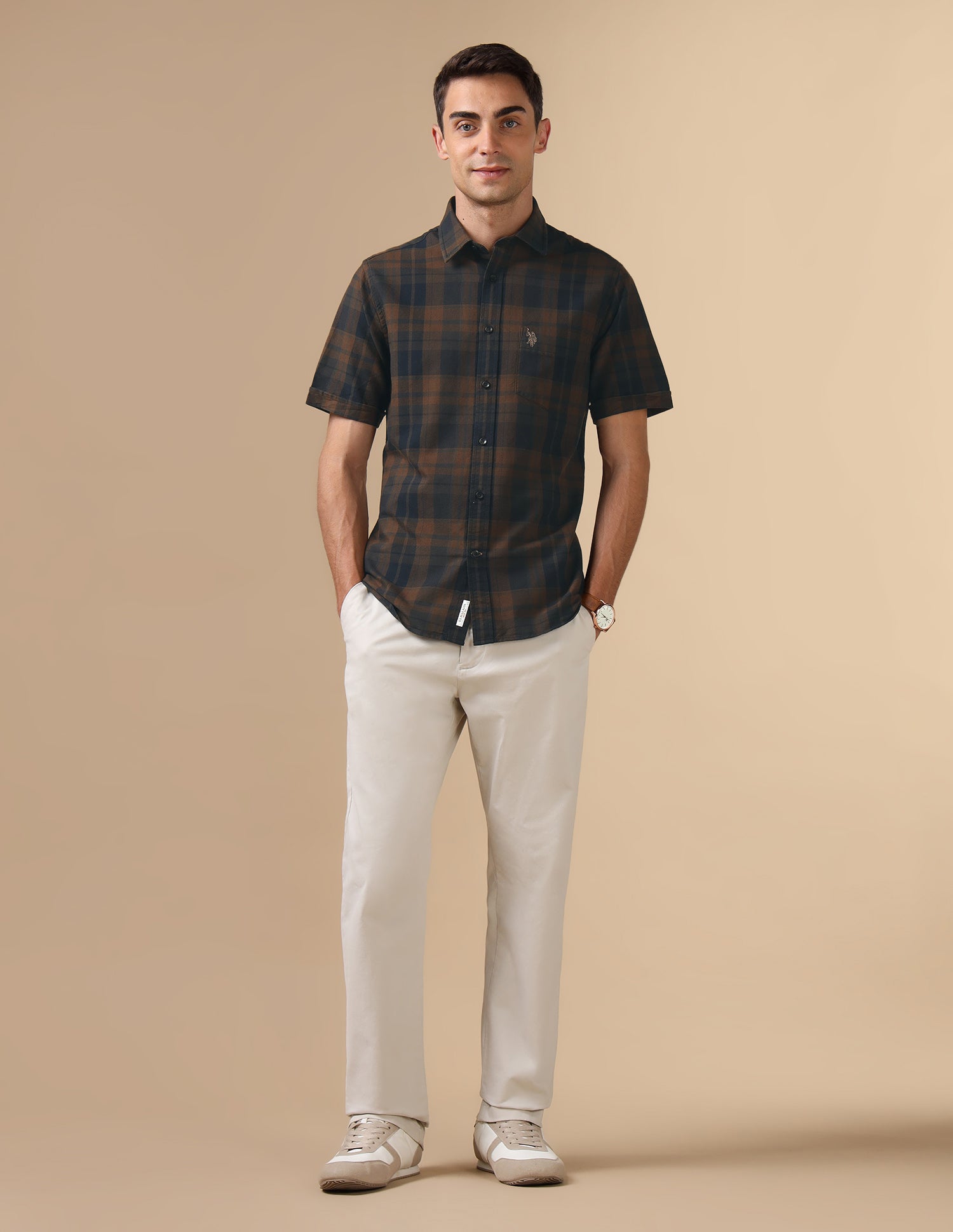 Pure Cotton Plaid Checked Oxford Shirt Brown - U.S. POLO ASSN. | Large