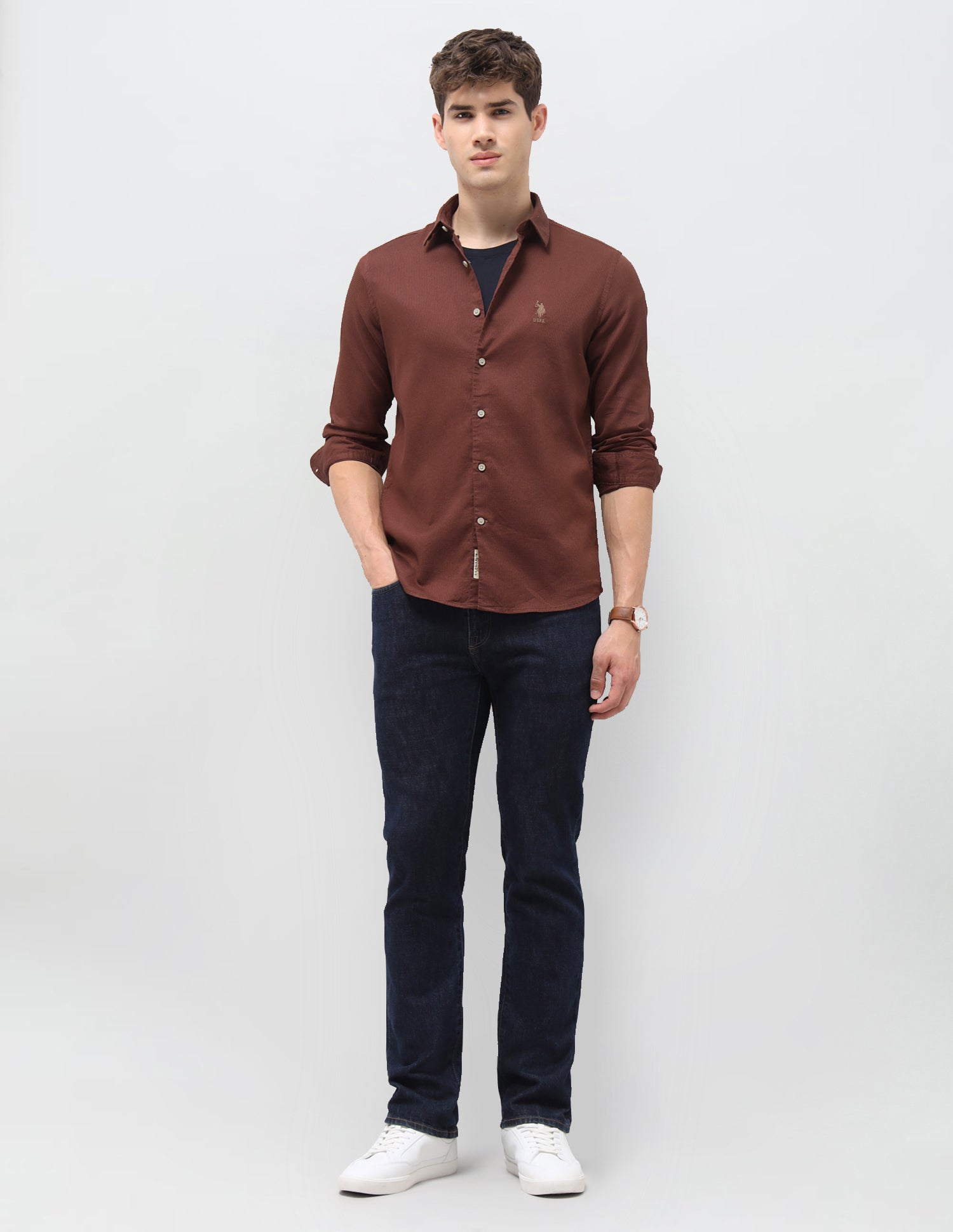 Solid Regular Fit Shirt Rust - U.S. Polo Assn. India | Large