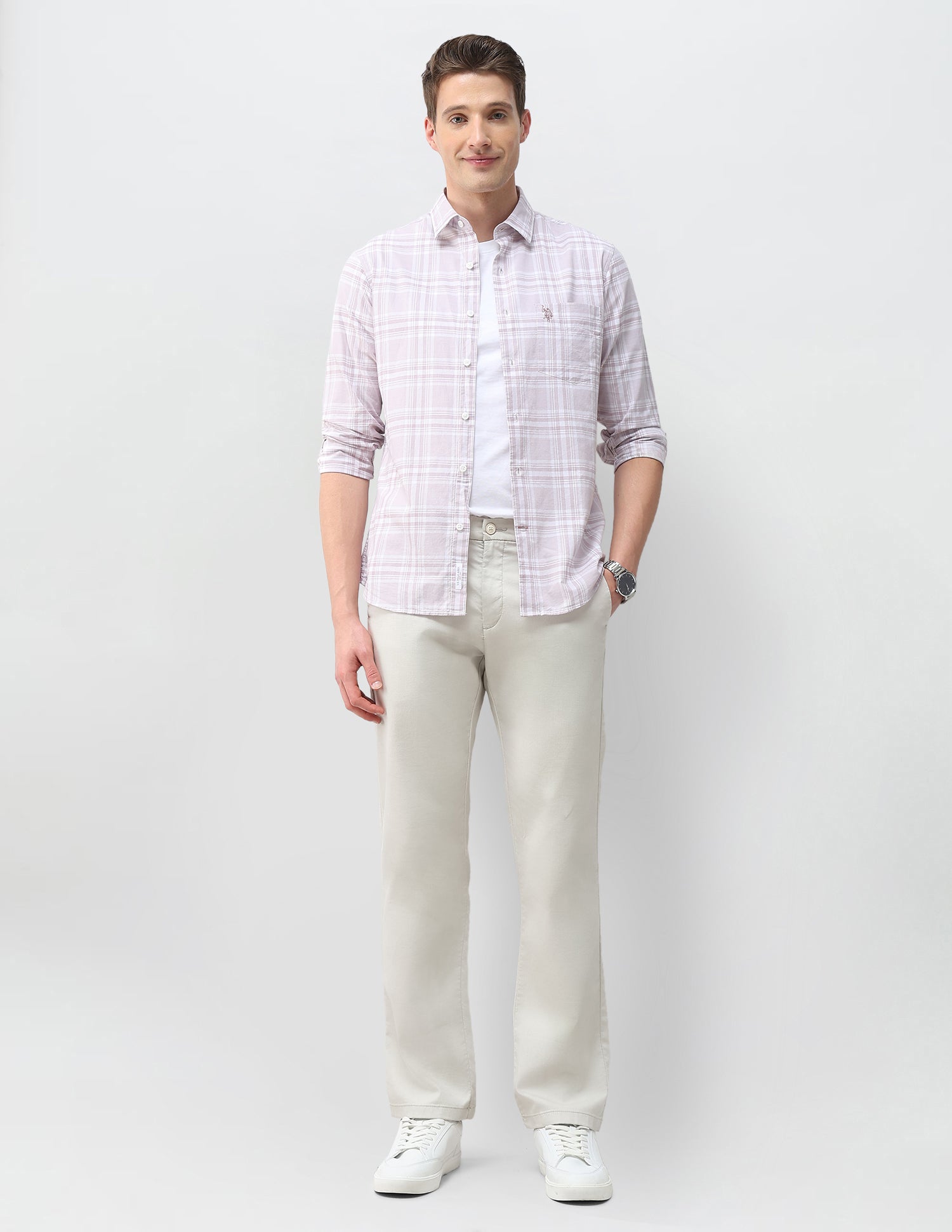 Windowpane Checked Regular Fit Shirt Pink - U.S. Polo Assn. India | Large