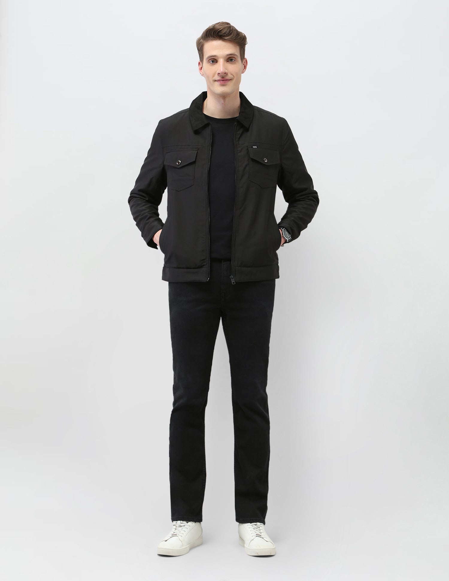 Solid Regular Fit Jacket Black - U.S. Polo Assn. India | Large