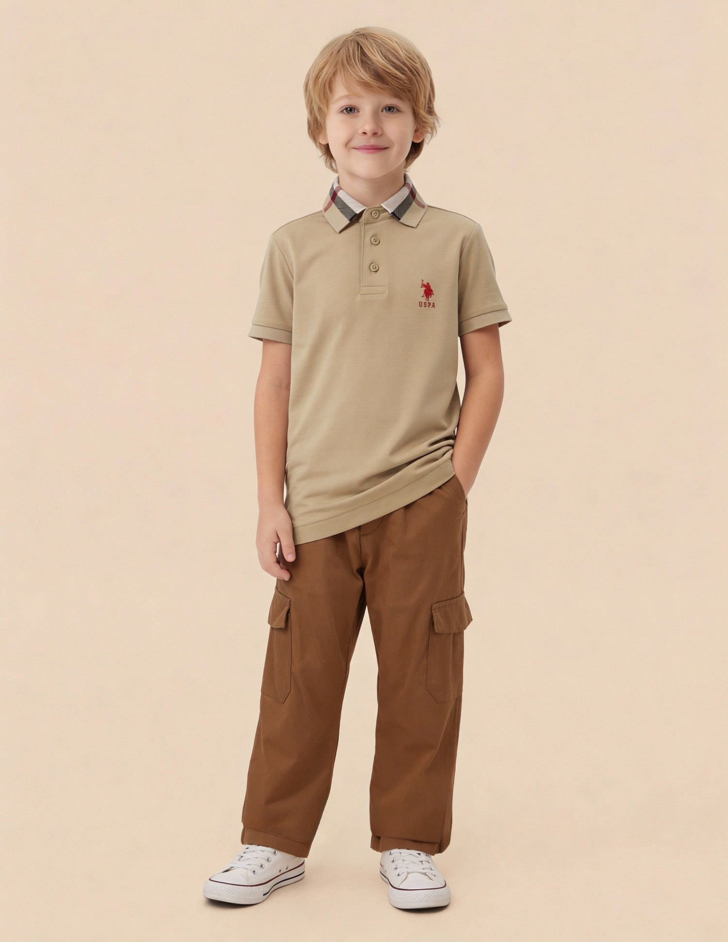 Boys Regular Fit Mini Me Polo Shirt Beige - U.S. Polo Assn. India | Large