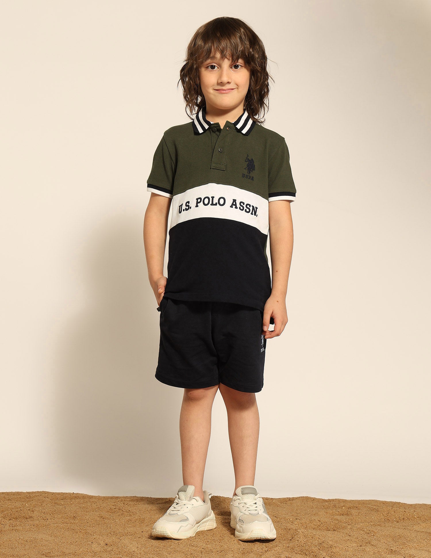 Boys Colour Blocked Pure Cotton Polo Shirt Green - U.S. POLO ASSN. | Large