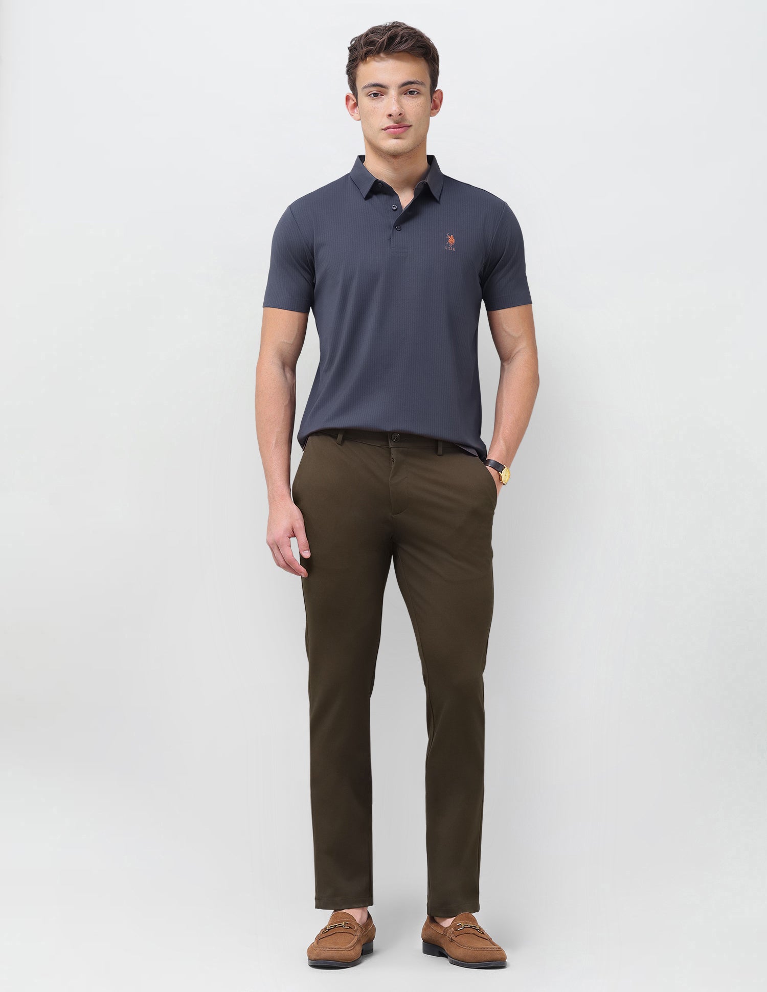 Denver Slim Fit Mid Rise Trousers Brown - U.S. Polo Assn. India | Large