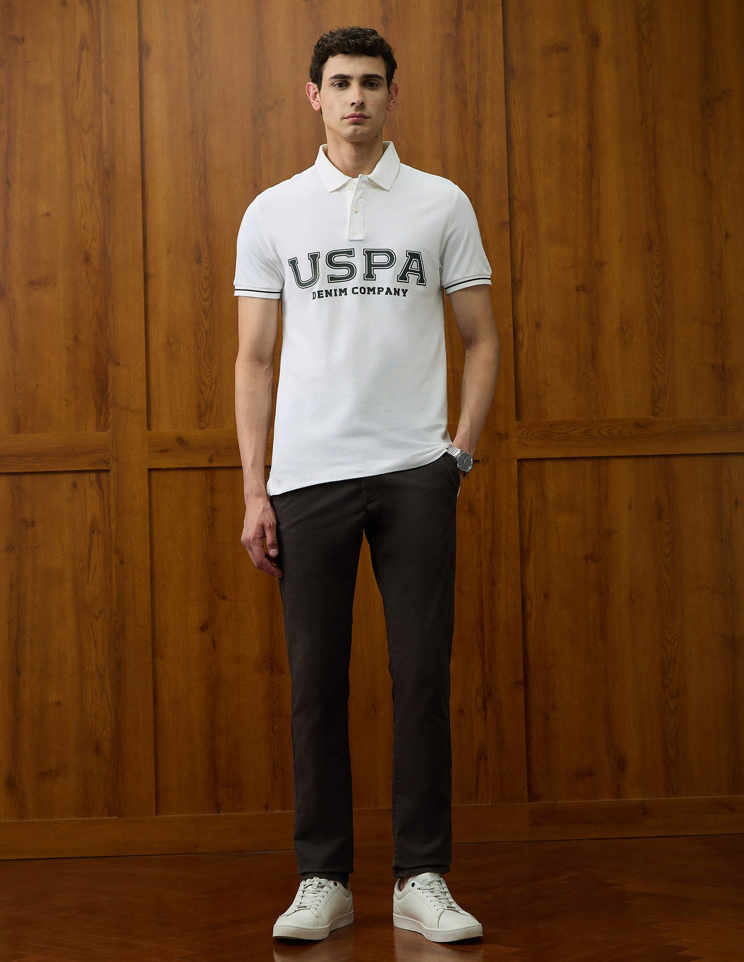 Brand Printed Varsity Theatre Polo Shirt Ivory - U.S. POLO ASSN. | Large