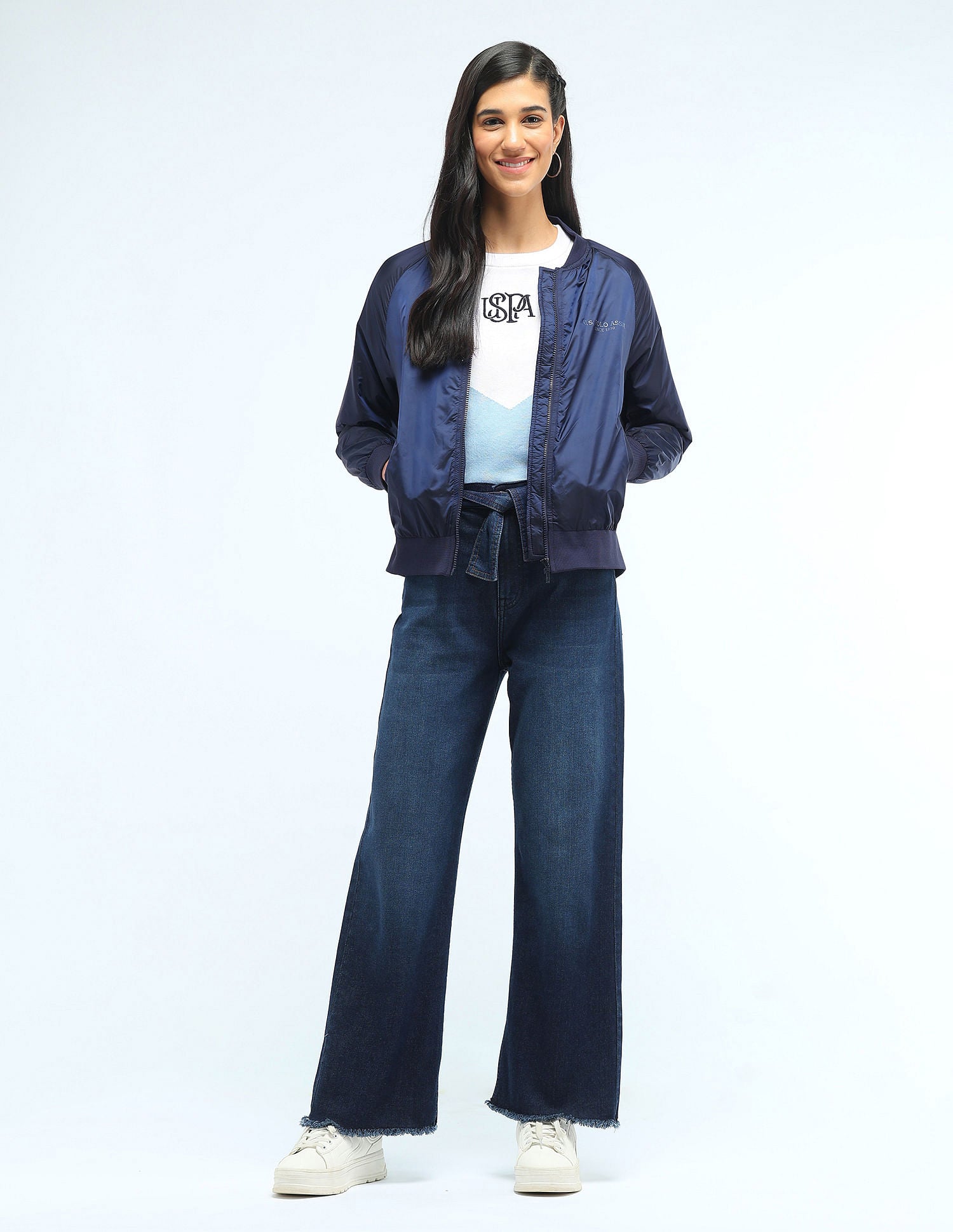 Metallic Regular Fit Bomber Jacket Navy - U.S. POLO ASSN. | Large