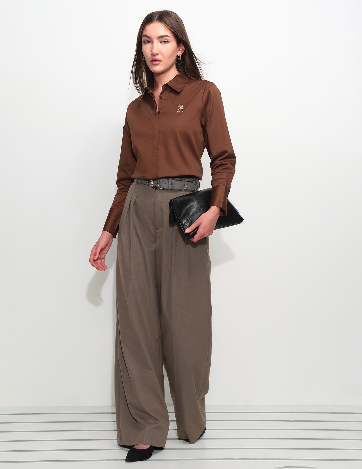 Cotton Sateen Regular Fit Shirt Brown - U.S. Polo Assn. India | Large