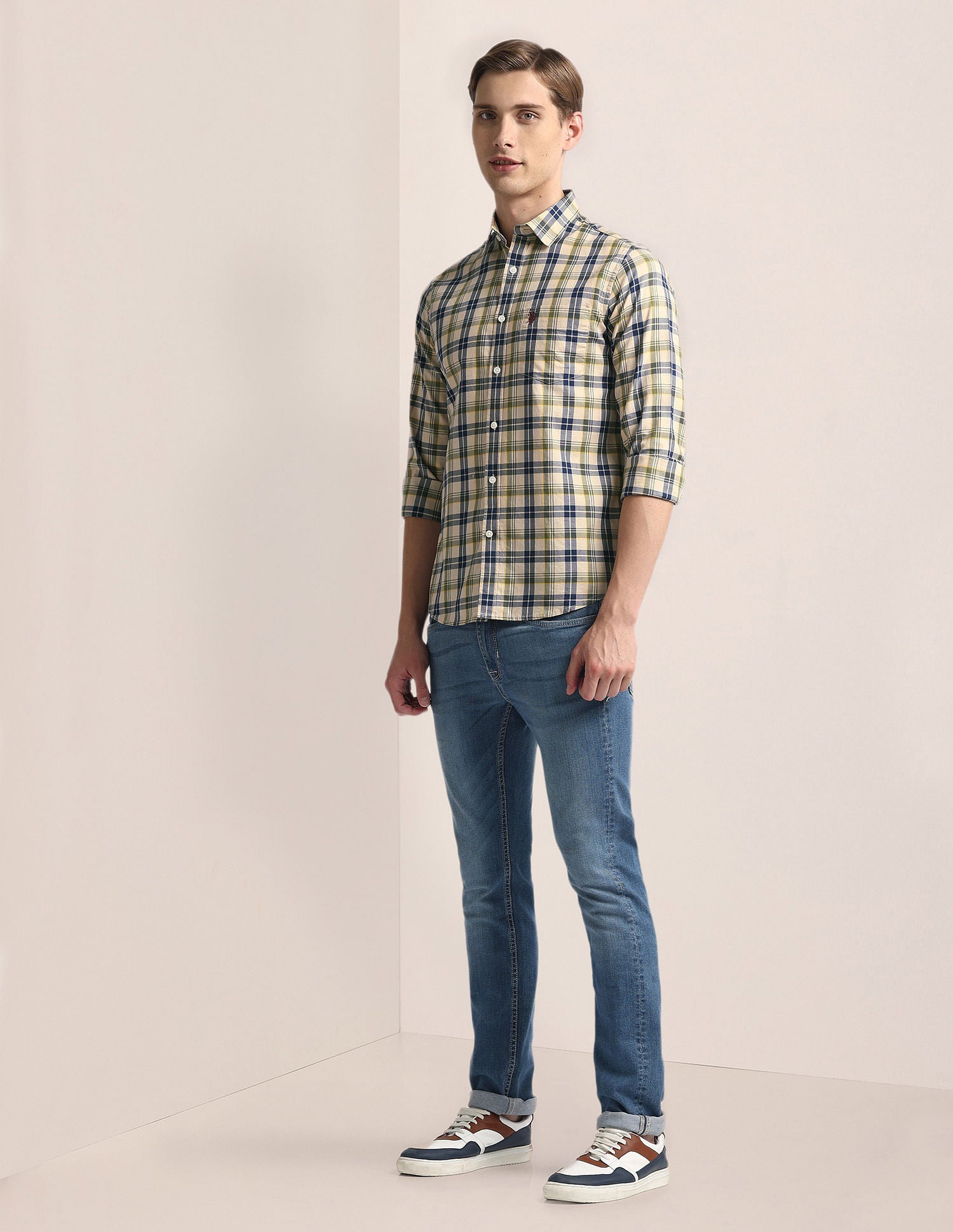 Tailored Fit Tartan Check Shirt Khaki - U.S. Polo Assn. India | Large