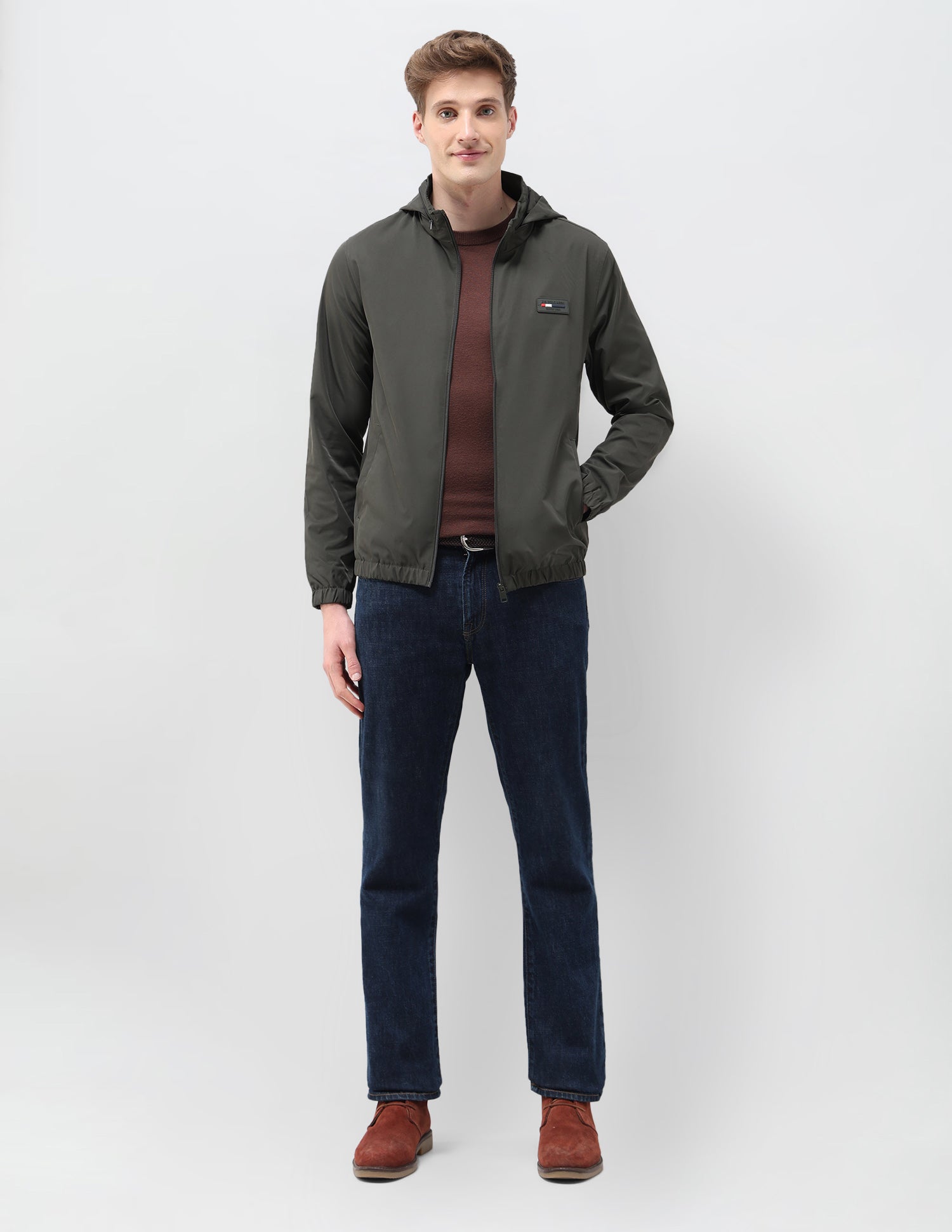 Regular Fit Solid Packable Hood Jacket Dark Olive - U.S. Polo Assn. India | Large