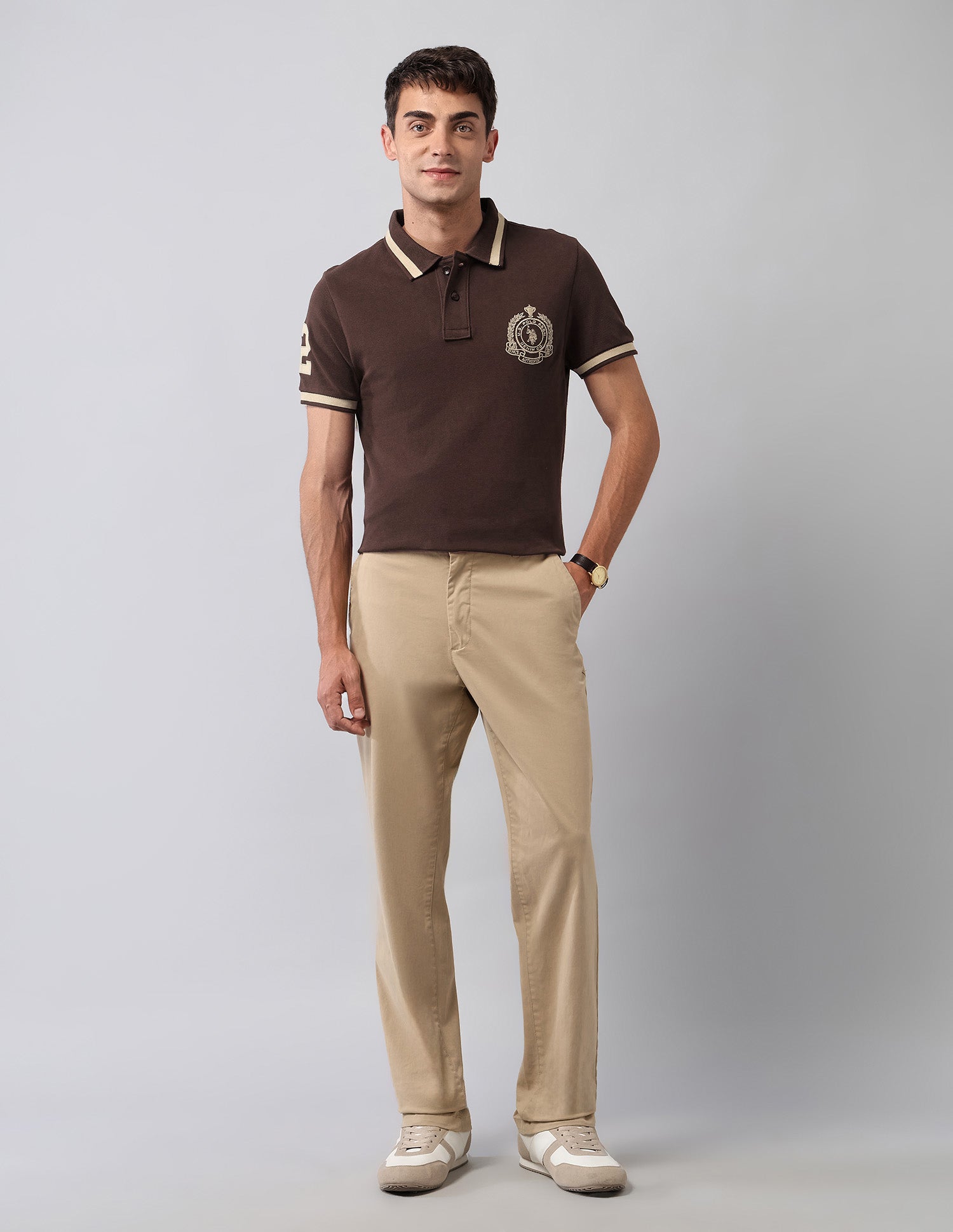 Pure Cotton Muscle Fit Polo Shirt Dark Brown - U.S. Polo Assn. India | Large