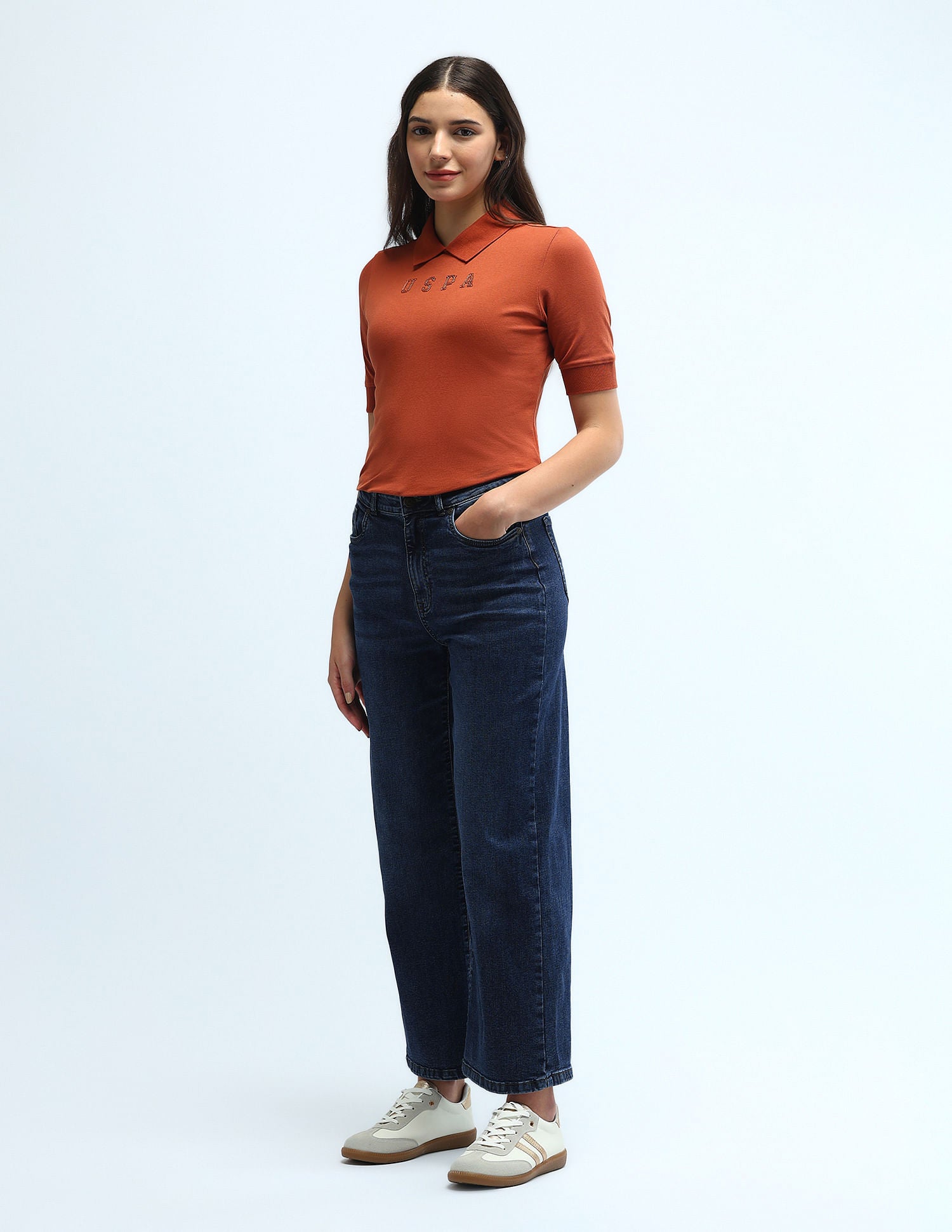High Rise Wide Leg Jeans Dark Blue - U.S. Polo Assn. India | Large