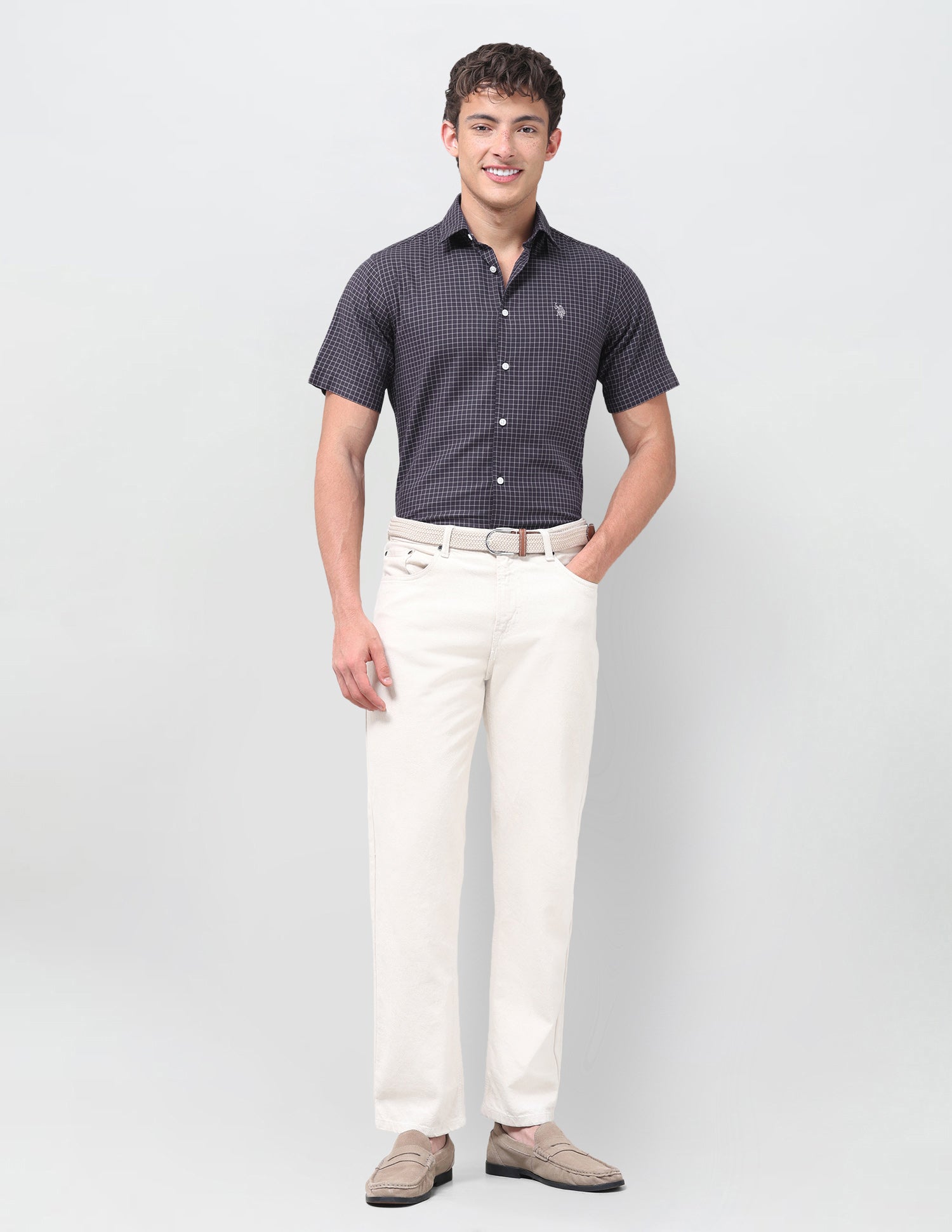 Graph Checked Twill Shirt Purple - U.S. Polo Assn. India | Large