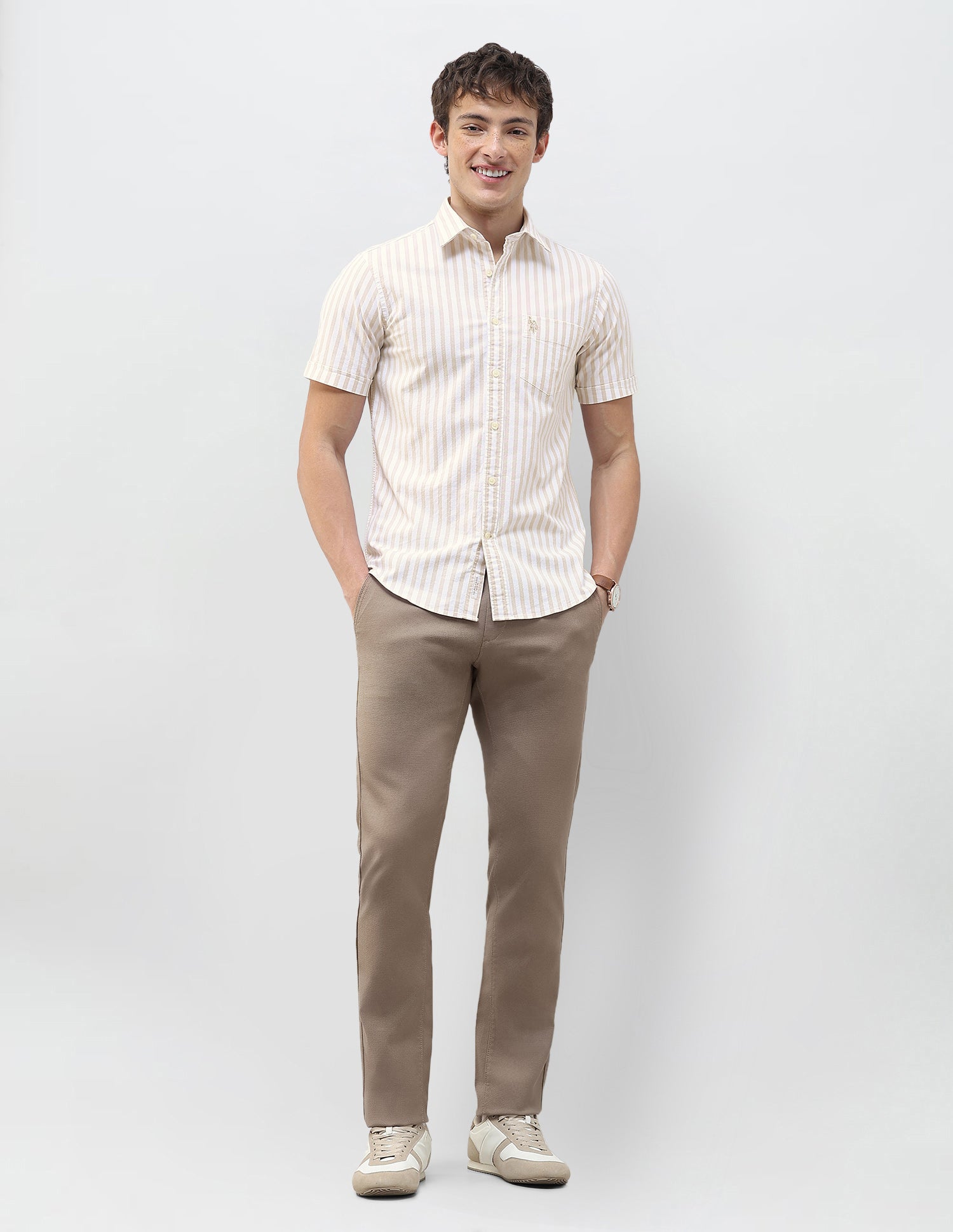 Vertical Striped Regular Fit Shirt Beige - U.S. Polo Assn. India | Large