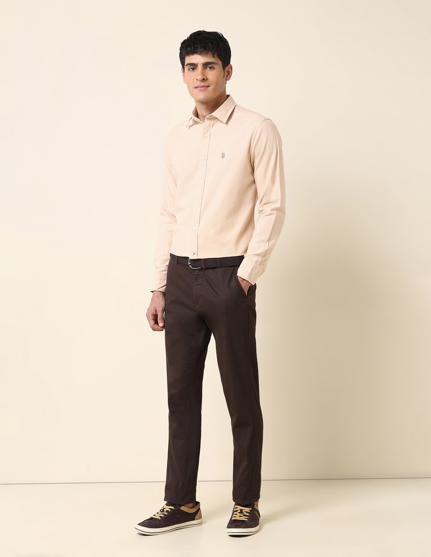 Pure Cotton Tailored Fit Shirt Beige - U.S. Polo Assn. India | Large