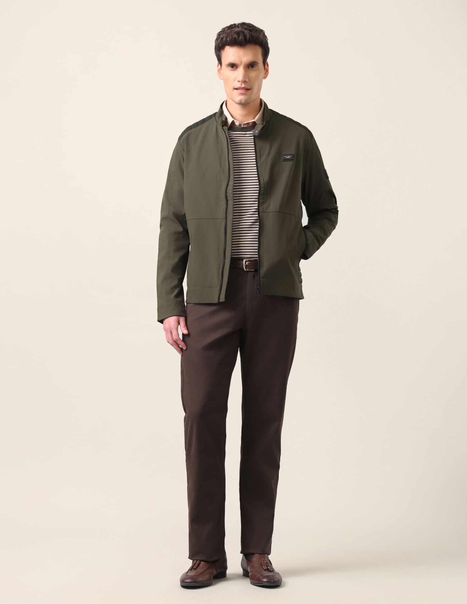 Colour Blocked Regular Fit Jacket Olive - U.S. Polo Assn. India | Large