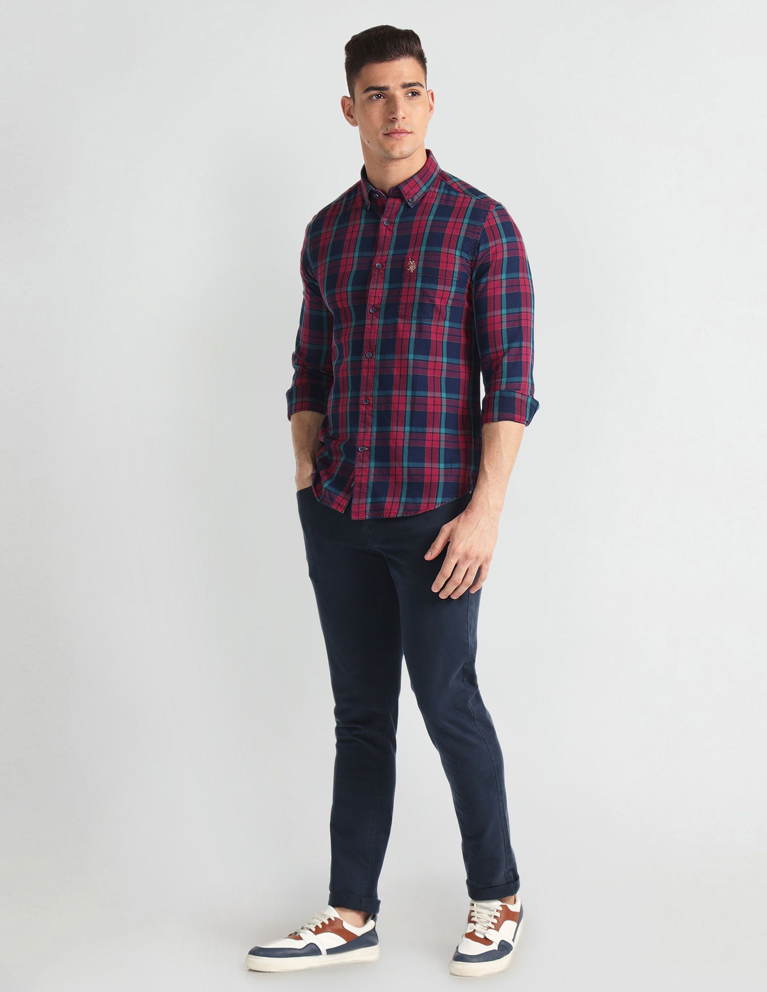 Plaid Check Slim Fit Shirt Red and Navy - U.S. Polo Assn. India | Large