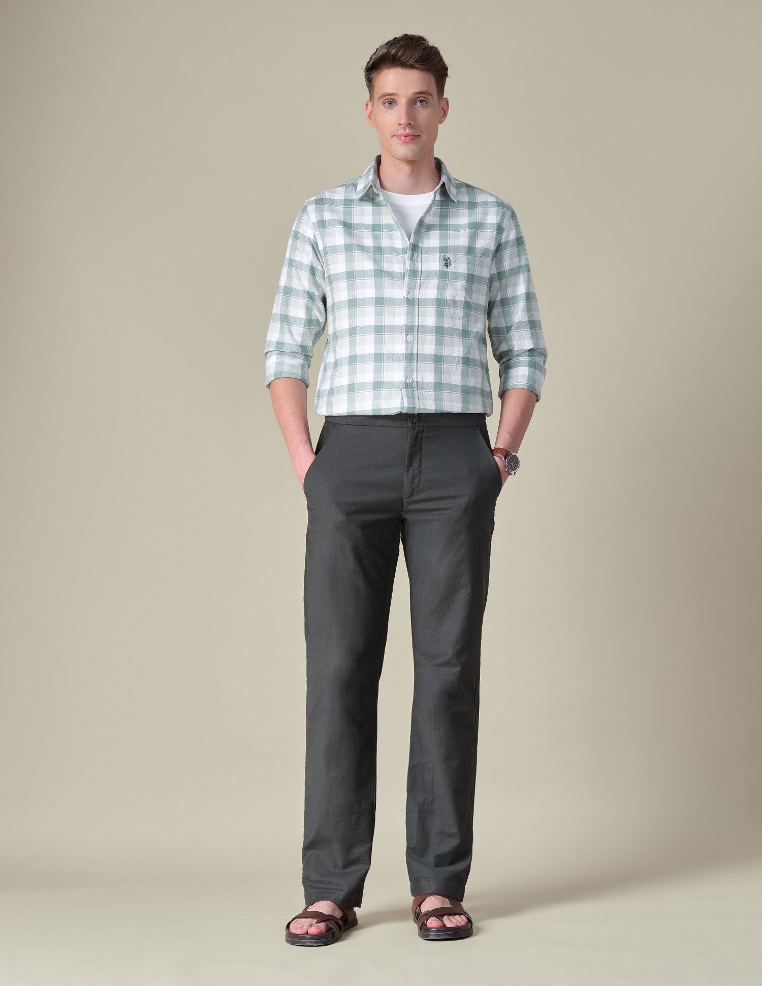 Grid Tattersall Checked Tailored Fit Shirt Light Green - U.S. POLO ASSN. | Large