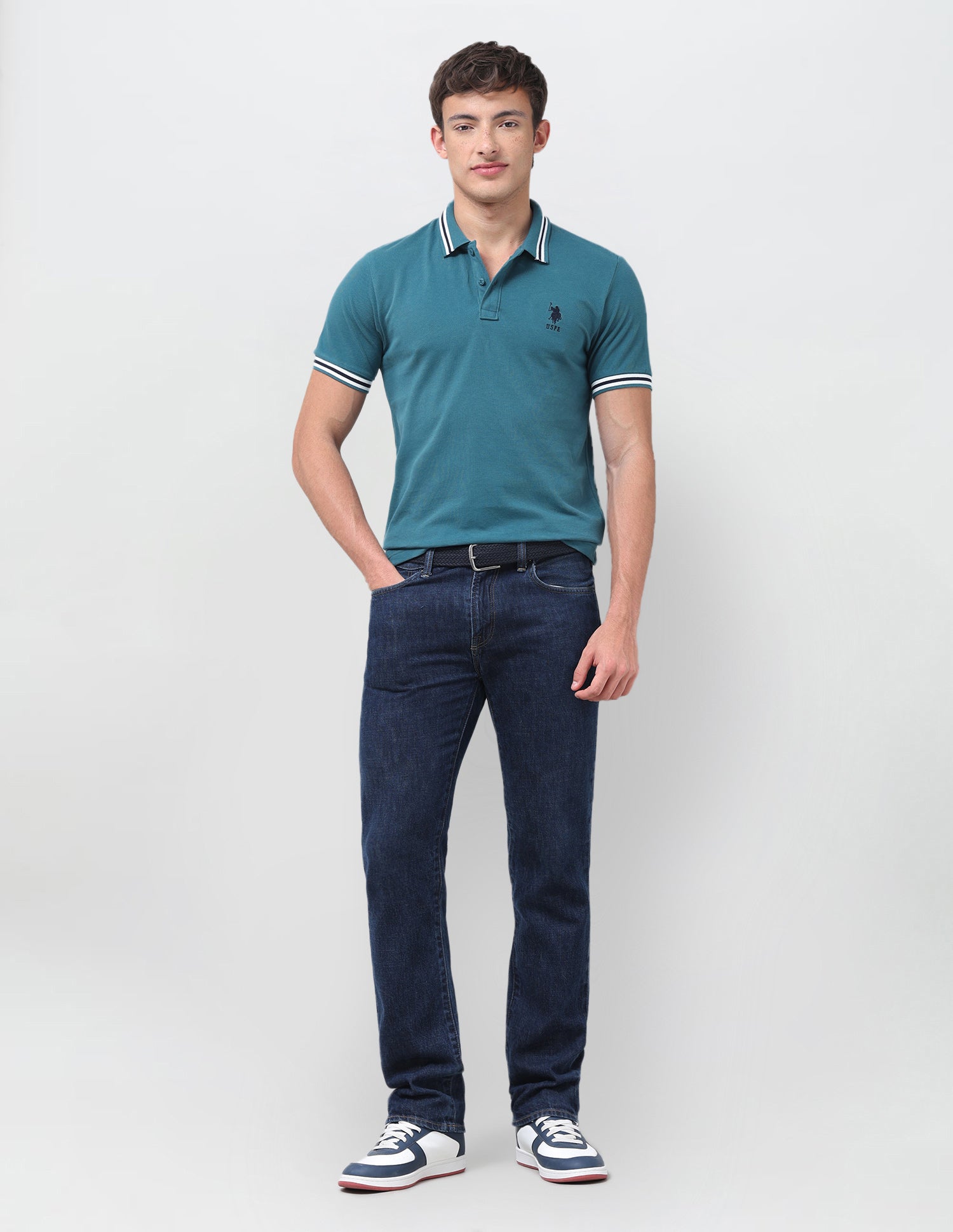 Solid Regular Fit Polo Shirt Teal - U.S. Polo Assn. India | Large