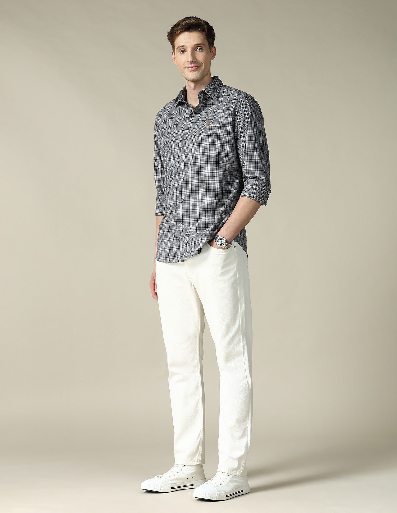 Grid Tattersall Checked Tailored Fit Shirt Dark Grey - U.S. POLO ASSN. | Large