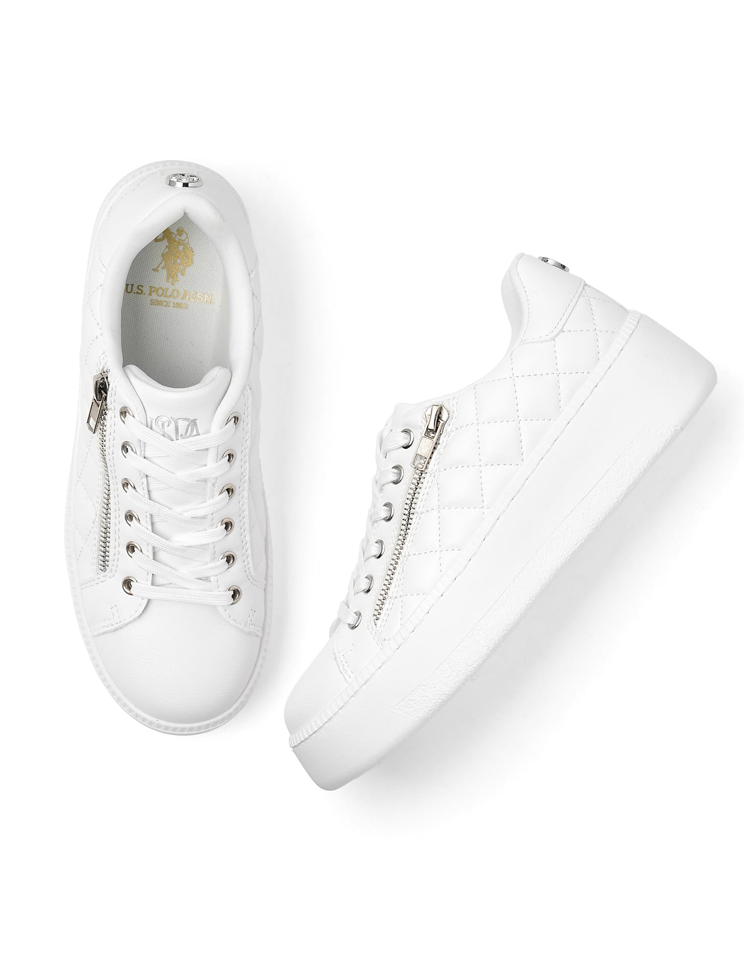 Gabriella White Quilting Detail Sneakers Shoes White - U.S. Polo Assn. India | Large