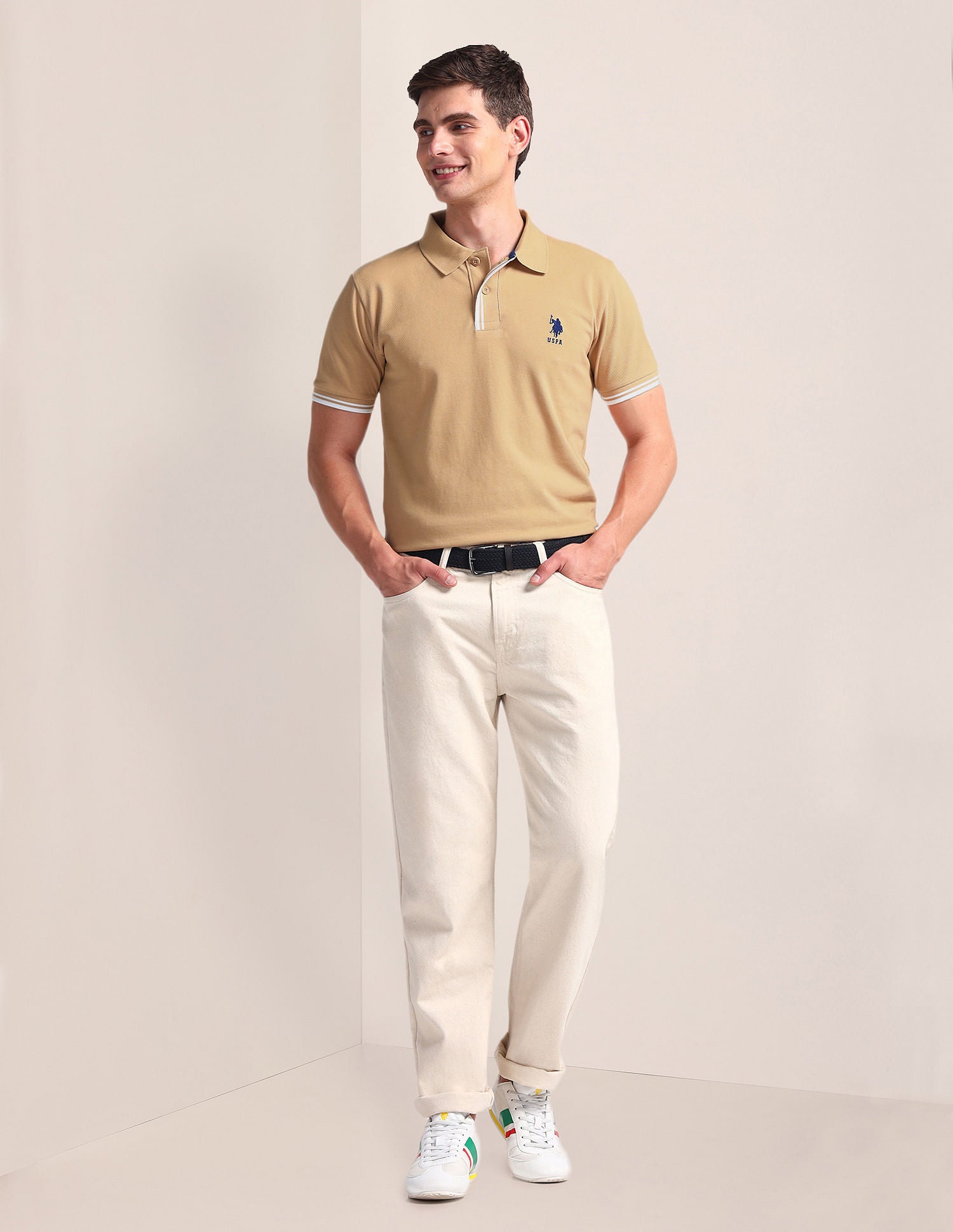 Tipped Placket Slim Polo Shirt Beige - U.S. Polo Assn. India | Large