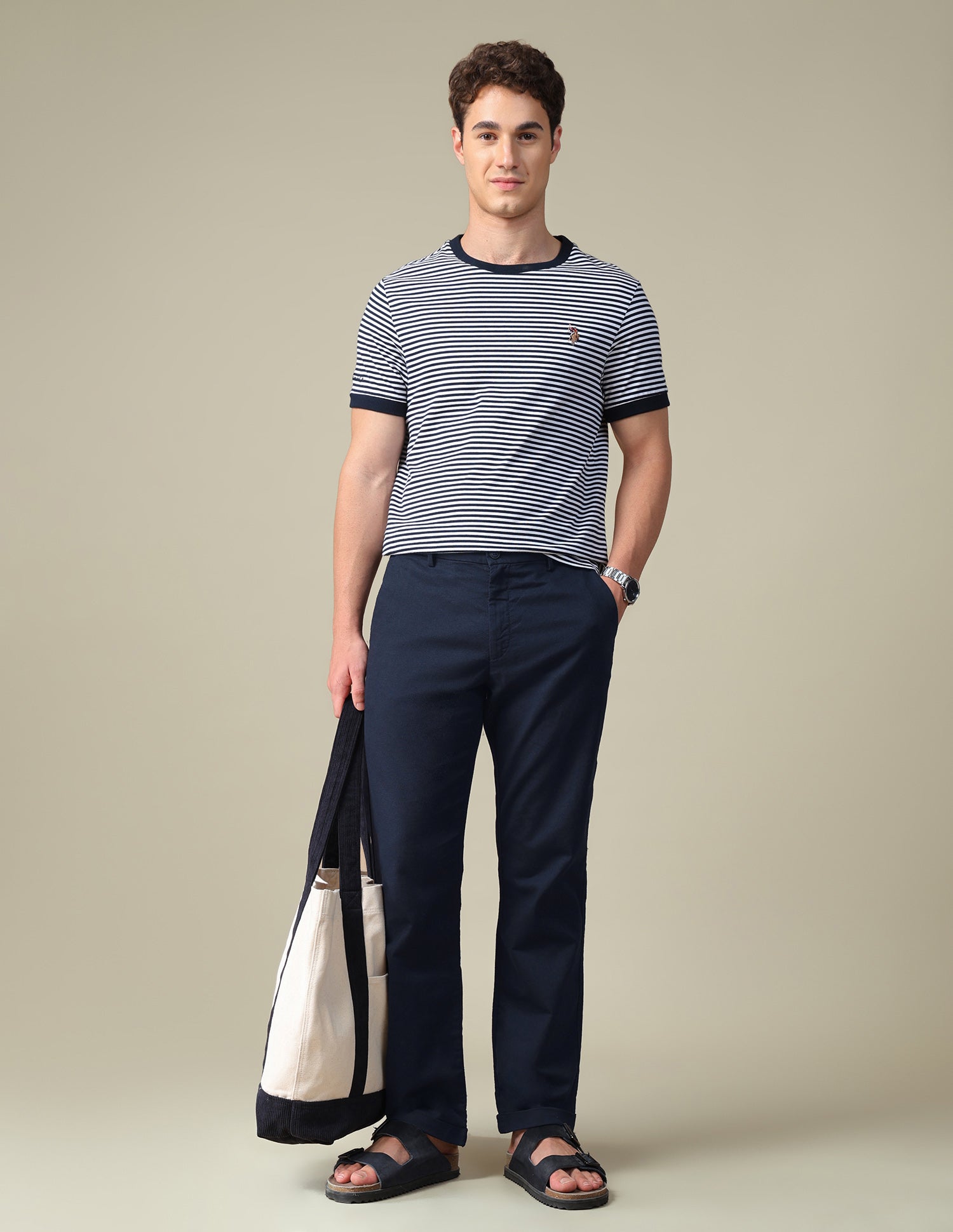 Riley Straight Fit Mid Rise Trousers Navy - U.S. Polo Assn. India | Large