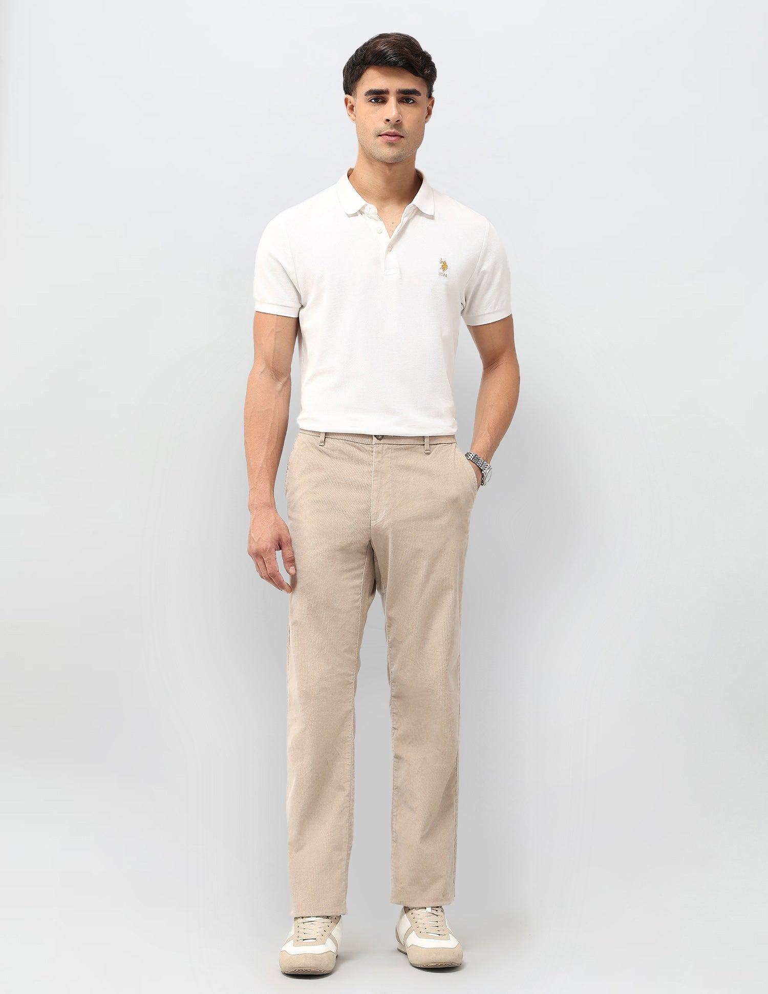 Riley Straight Fit Corduroy Trousers Beige - U.S. POLO ASSN. | Large