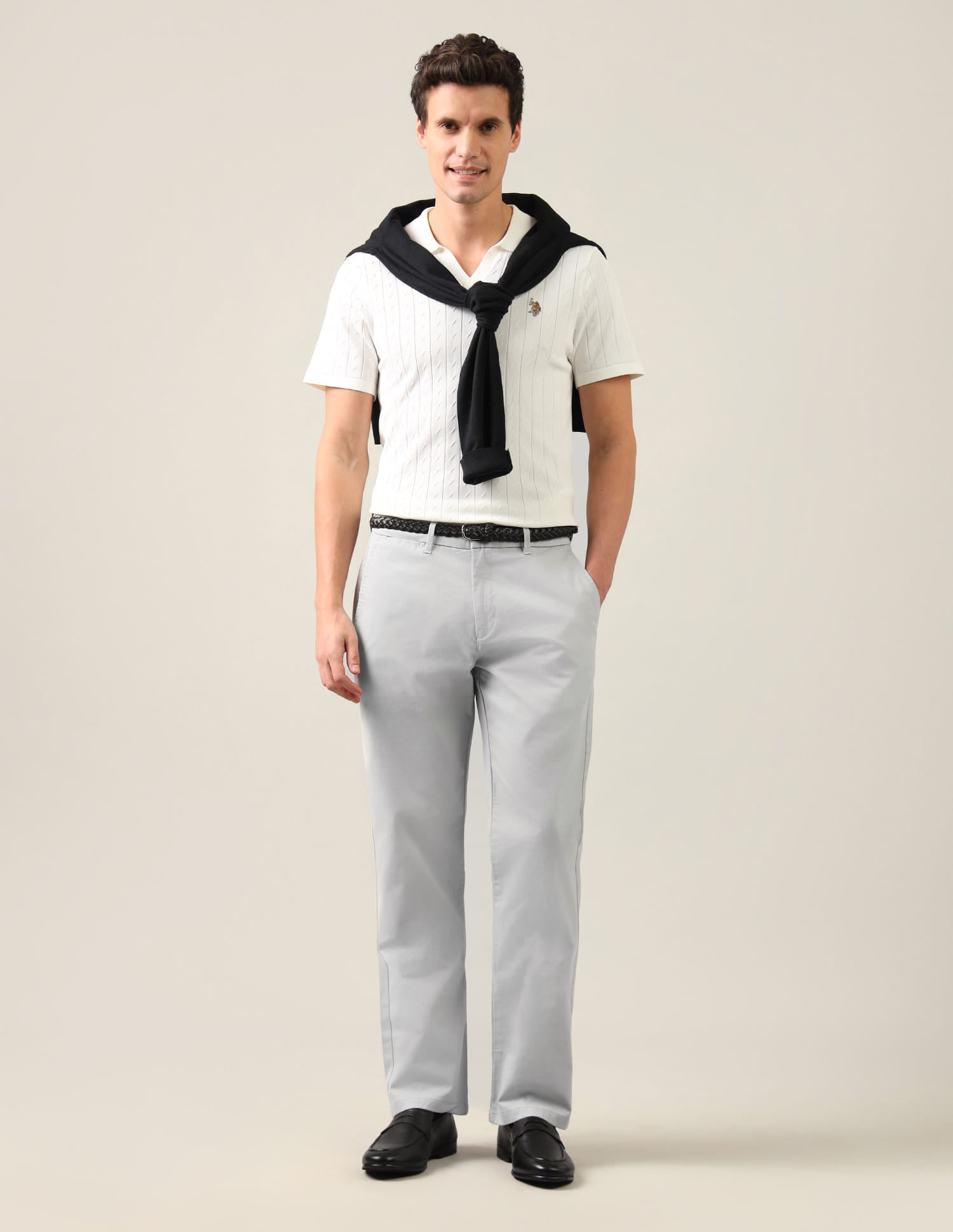 Riley Straight Fit Twill Trousers Grey - U.S. Polo Assn. India | Large