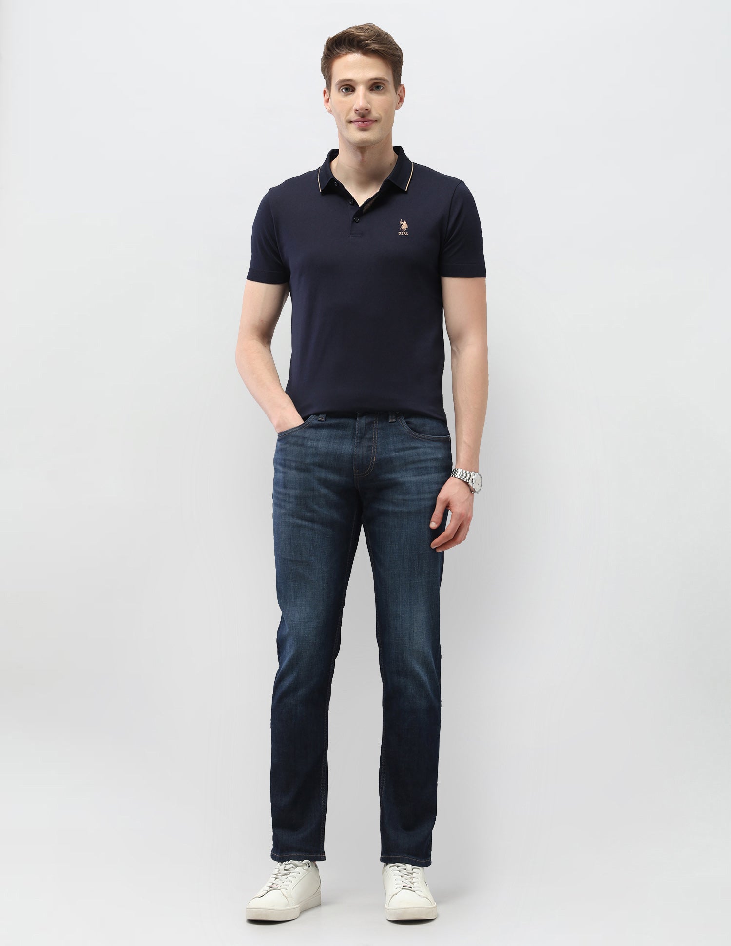 Brandon Slim Tapered Fit Blue Jeans Dark Blue - U.S. Polo Assn. India | Large